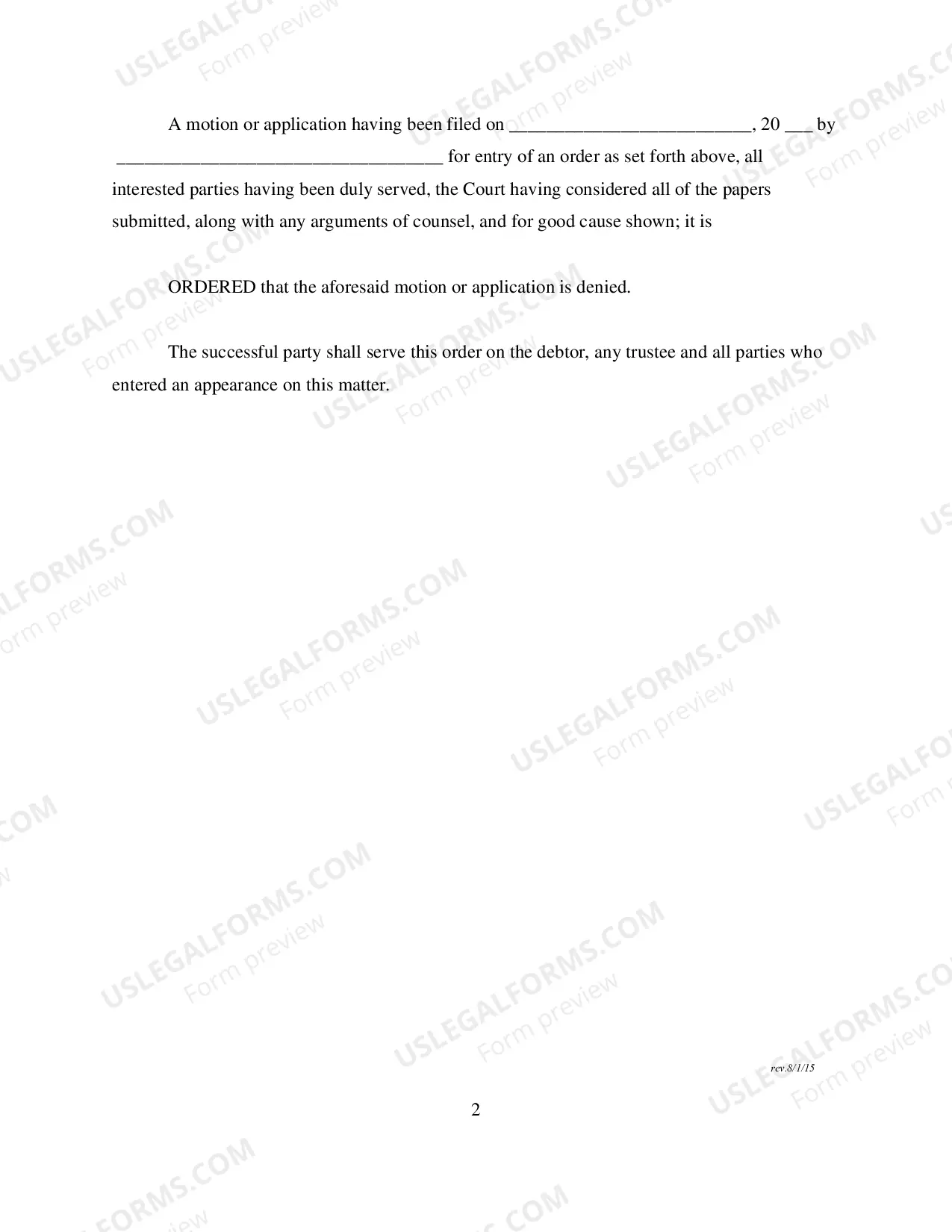 Preview Order Denying Motion Or Application For The Entry of An Order (ADV)