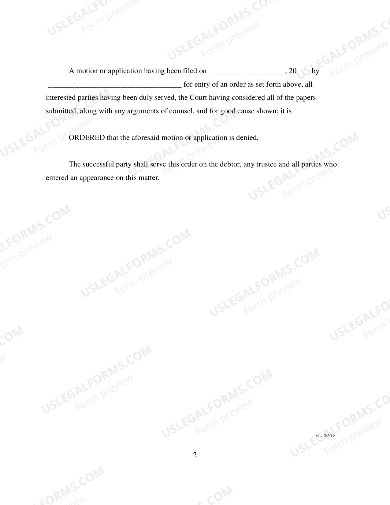 Preview Order Denying Motion Or Application For The Entry of An Order (Main Case)