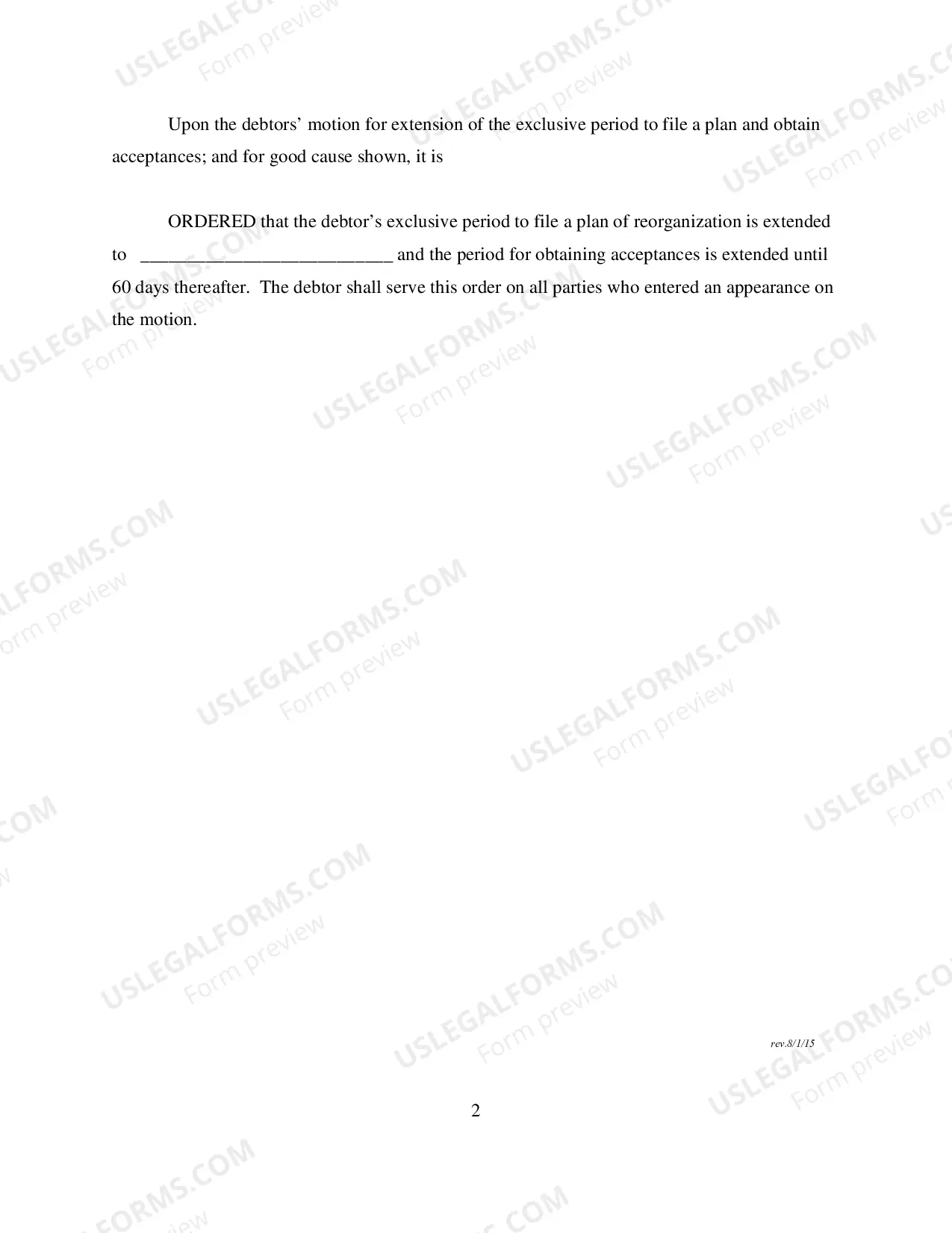Preview Order Extendending Debtors Exclusive Time to File A Plan