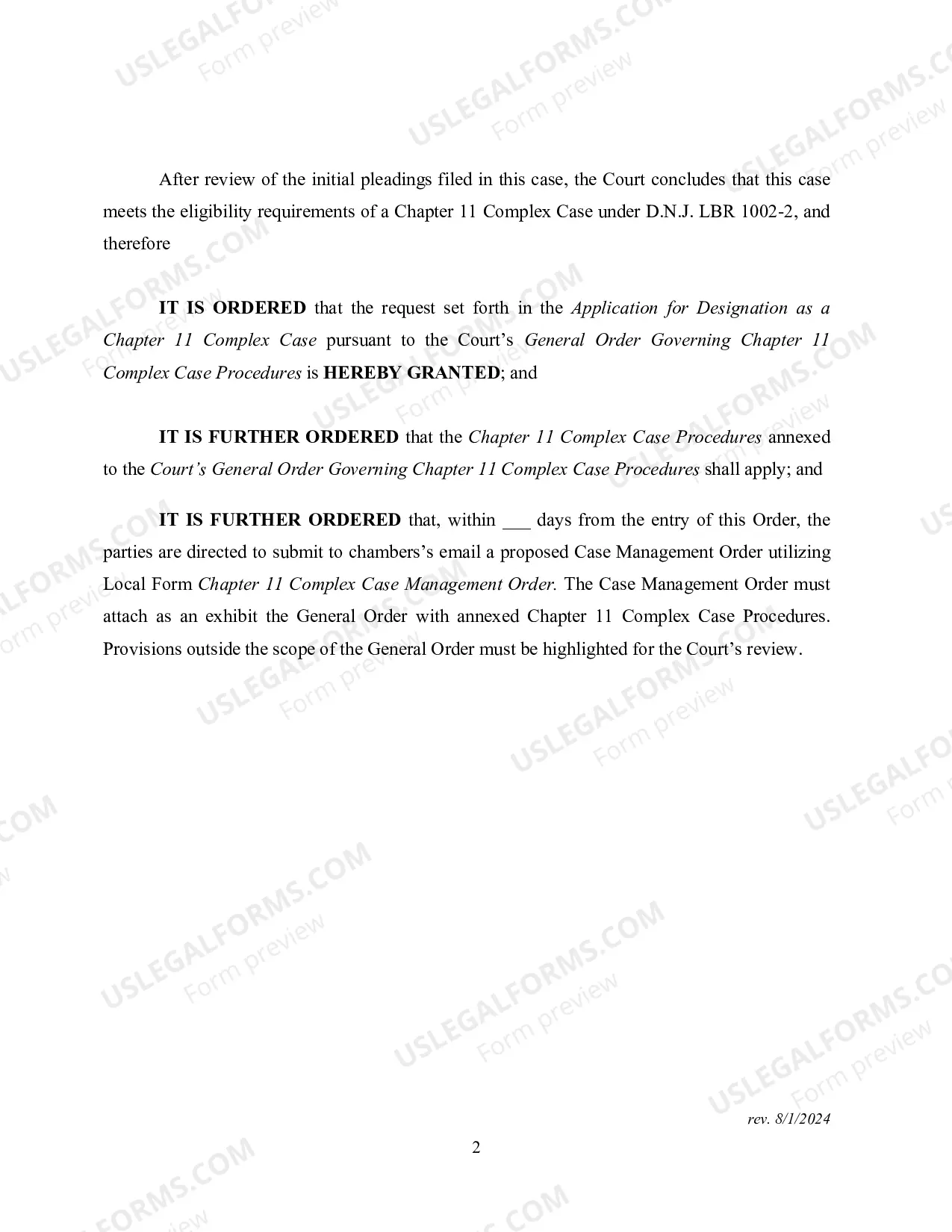 Preview Order Granting Complex Chapter 11 Case Treatment