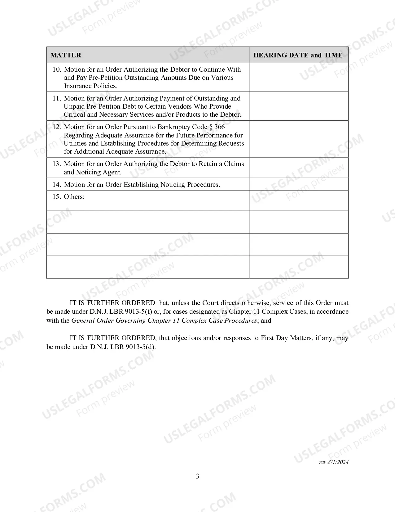 Preview Order Regarding Application For Expedited Consideration of First Day Matters