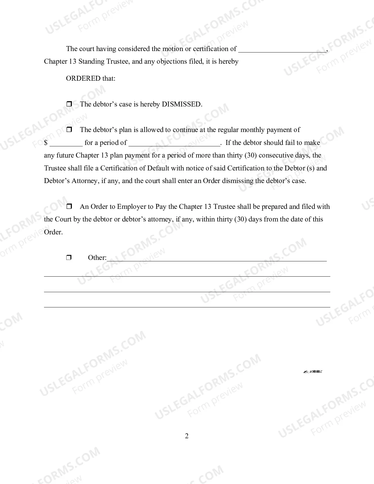 Preview Order Regarding Chapter 13 Standing Trustees Motion to Dismiss Or Certification of Default