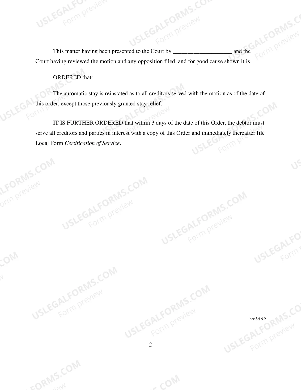 Preview Order Reinstating Case Or Automatic Stay