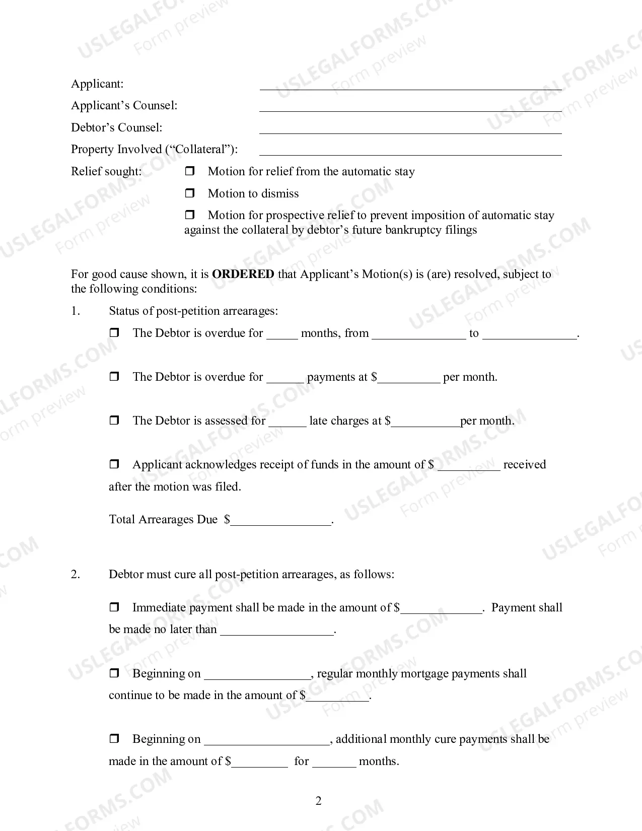 Preview Order Resolving Motion to Vacate Stay And-Or Motion to Dismiss With Conditions
