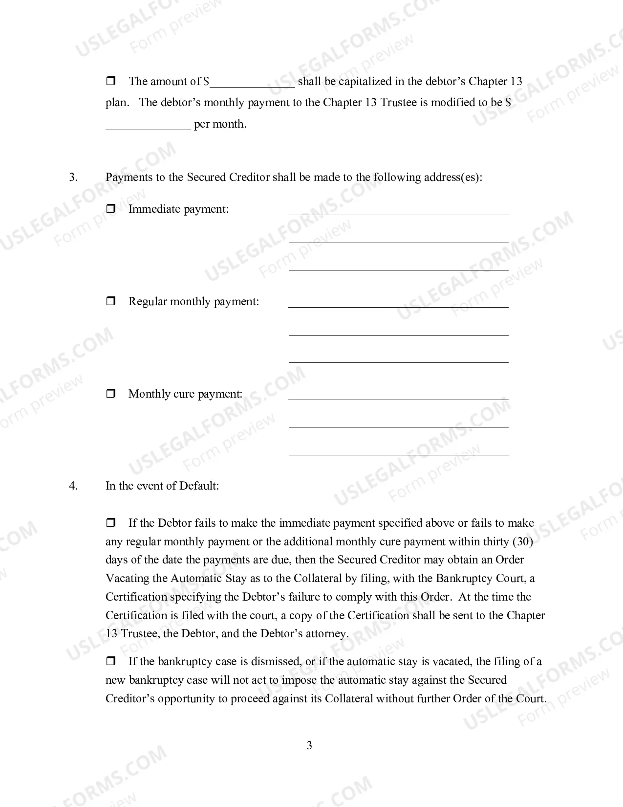 Preview Order Resolving Motion to Vacate Stay And-Or Motion to Dismiss With Conditions