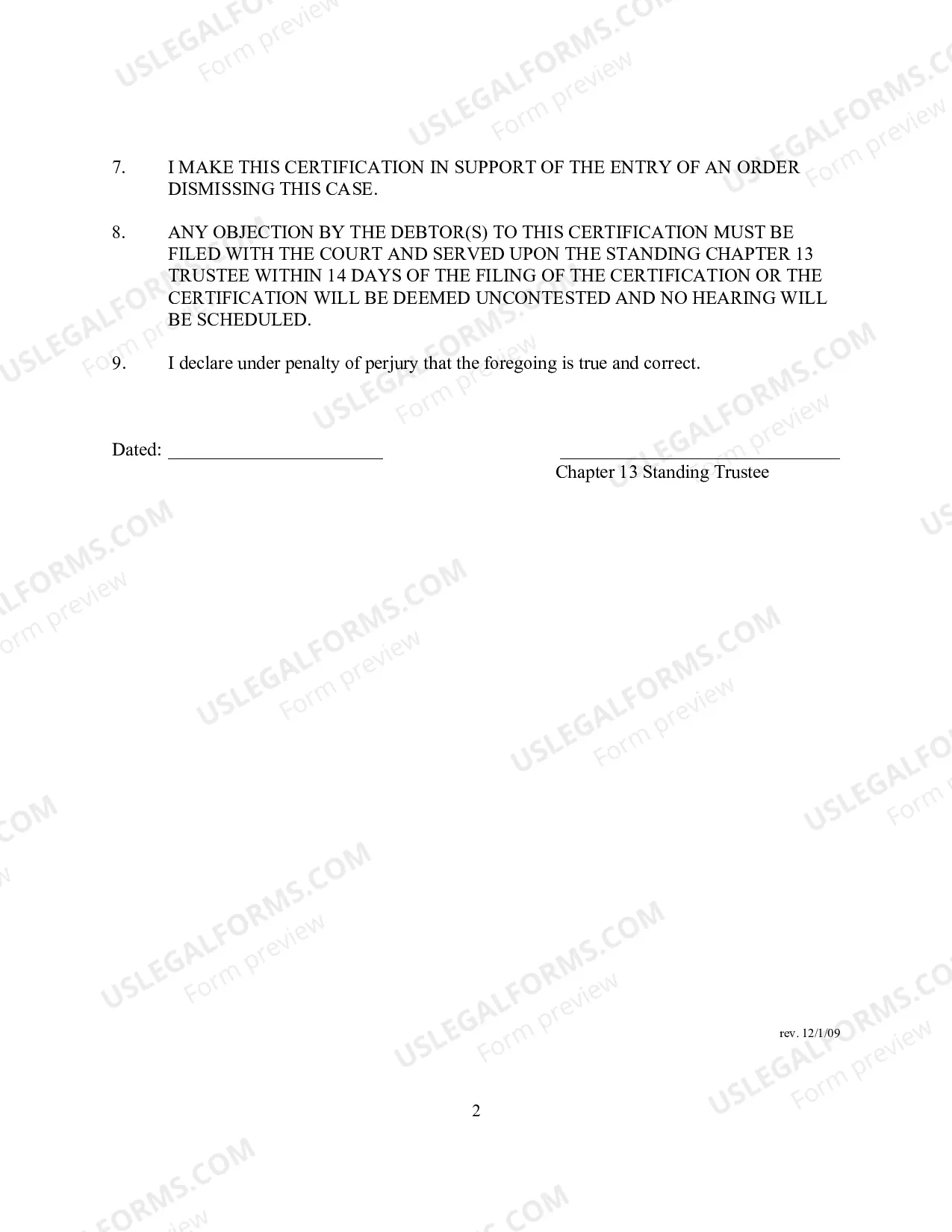 Preview Pre Confirmation Certification of Default of Standing Trustee