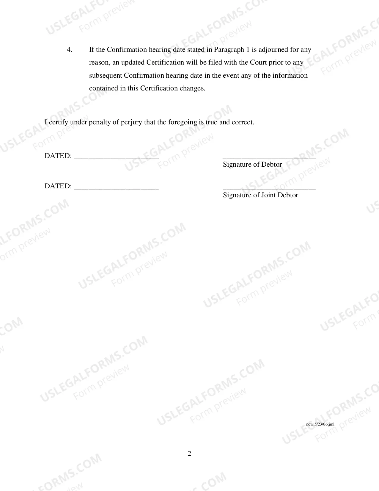 Preview Pre-Confirmation Certification of Compliance With Post-Petition Obligations - 11 USC Section 1325(a)(8) and (a)(9)
