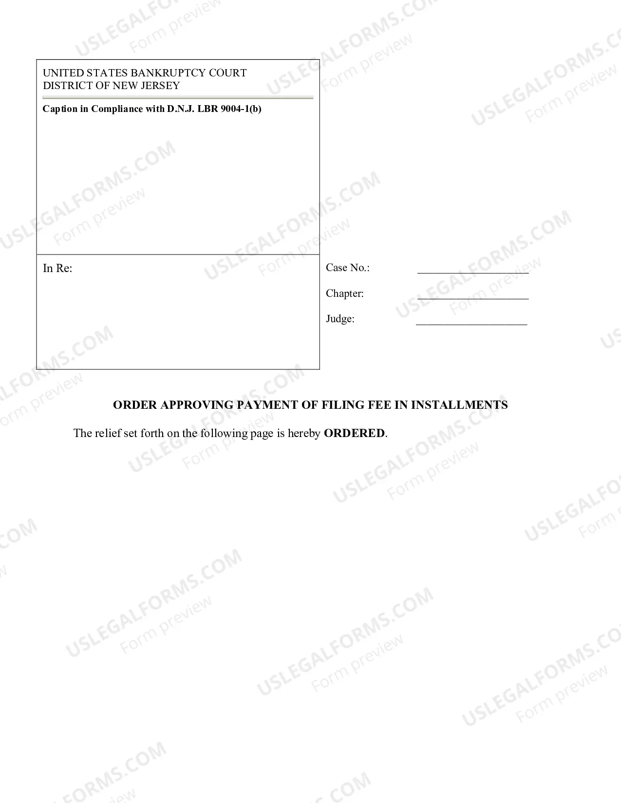 Preview Application and Order for Individuals to Pay the Filing Fee in Installments