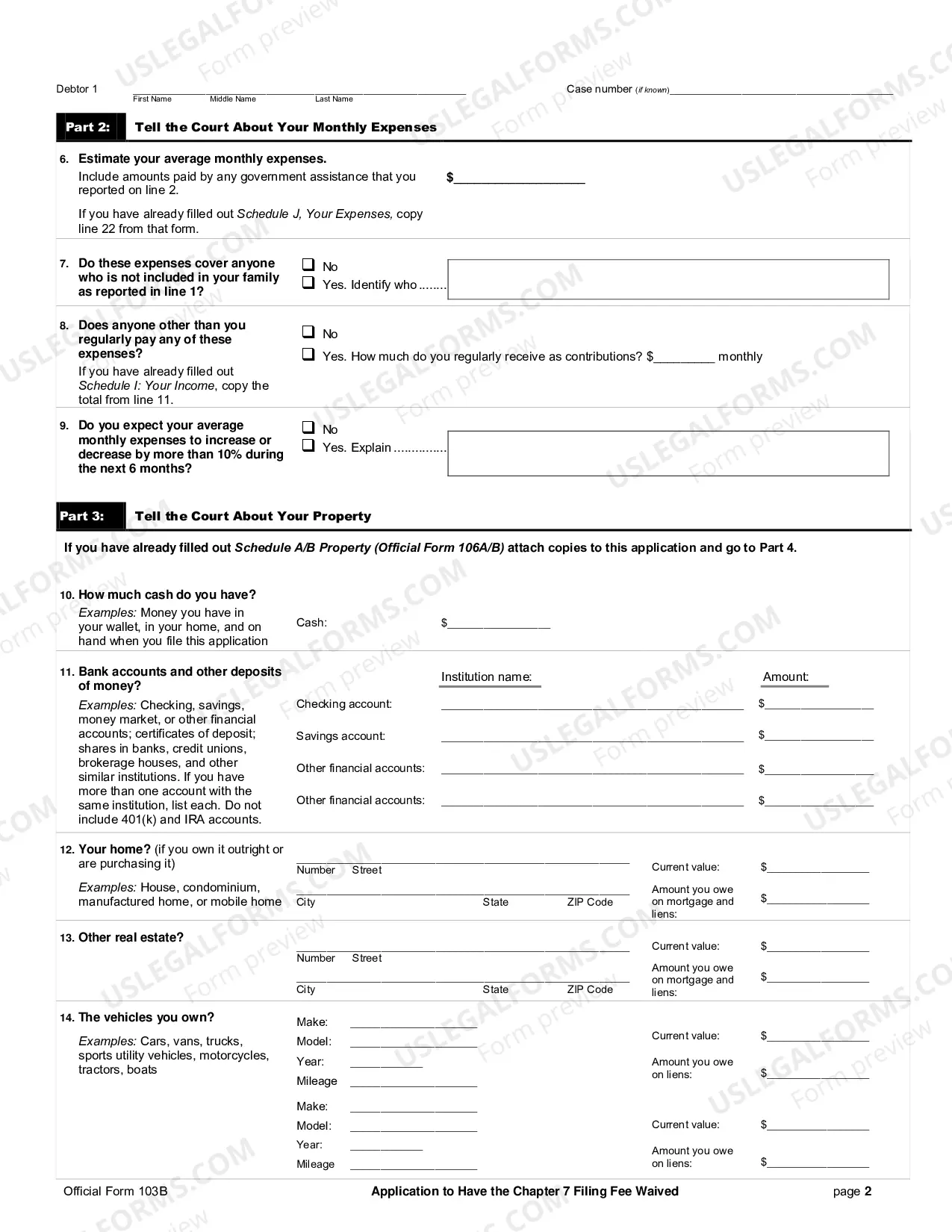 Preview Application and Order to Have the Chapter 7 Filing Fee Waived