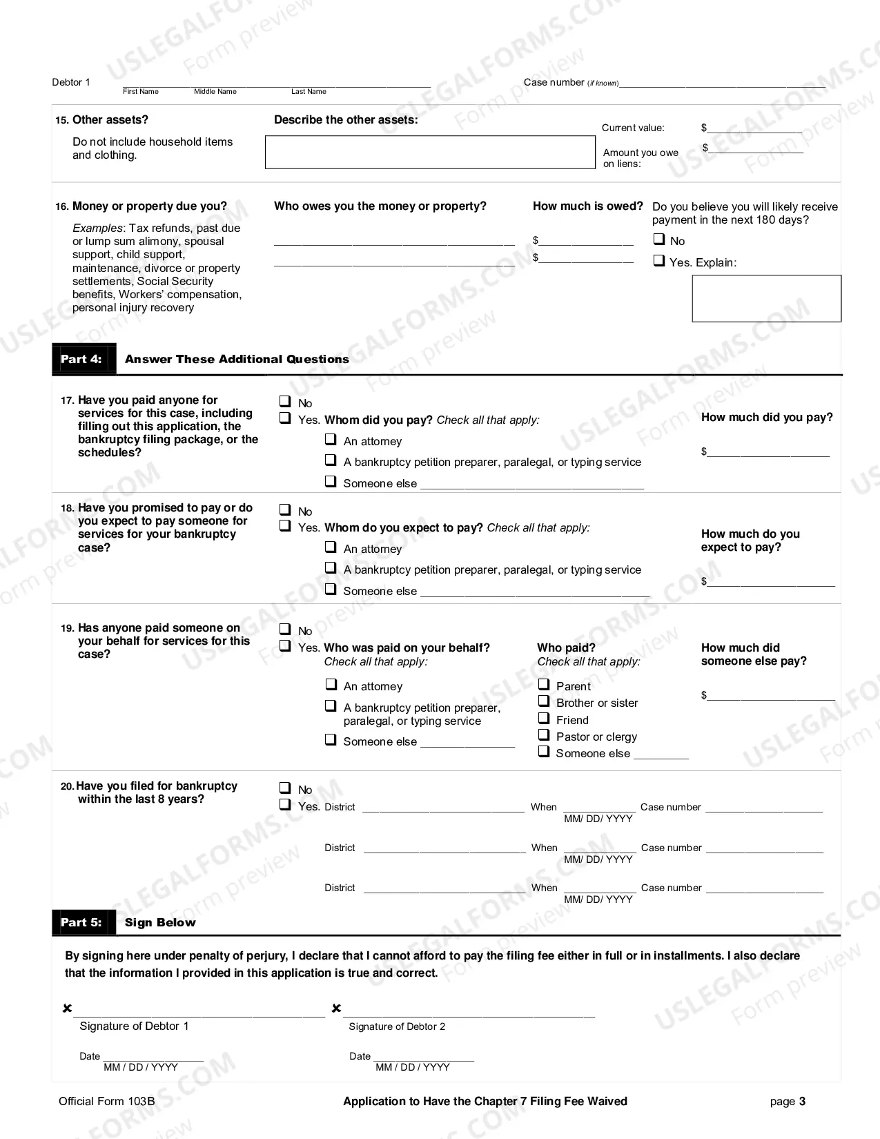 Preview Application and Order to Have the Chapter 7 Filing Fee Waived