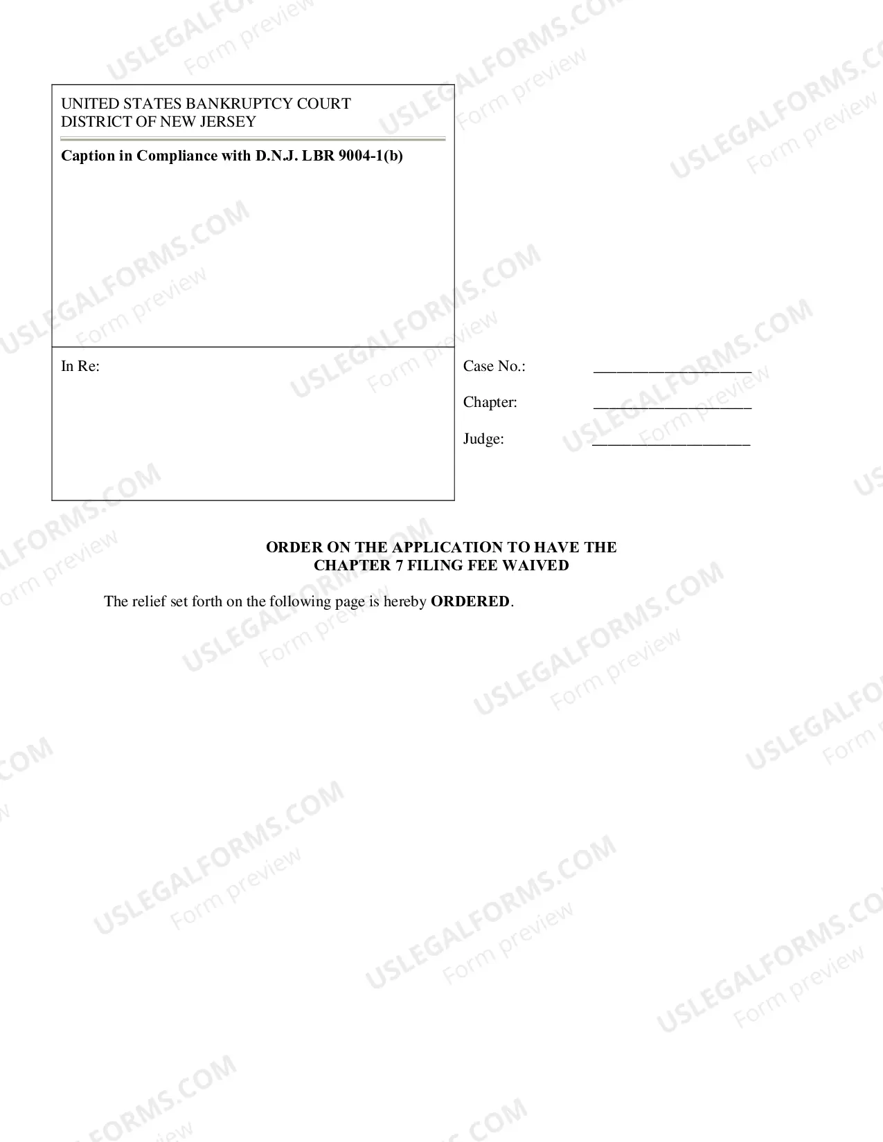 Preview Application and Order to Have the Chapter 7 Filing Fee Waived