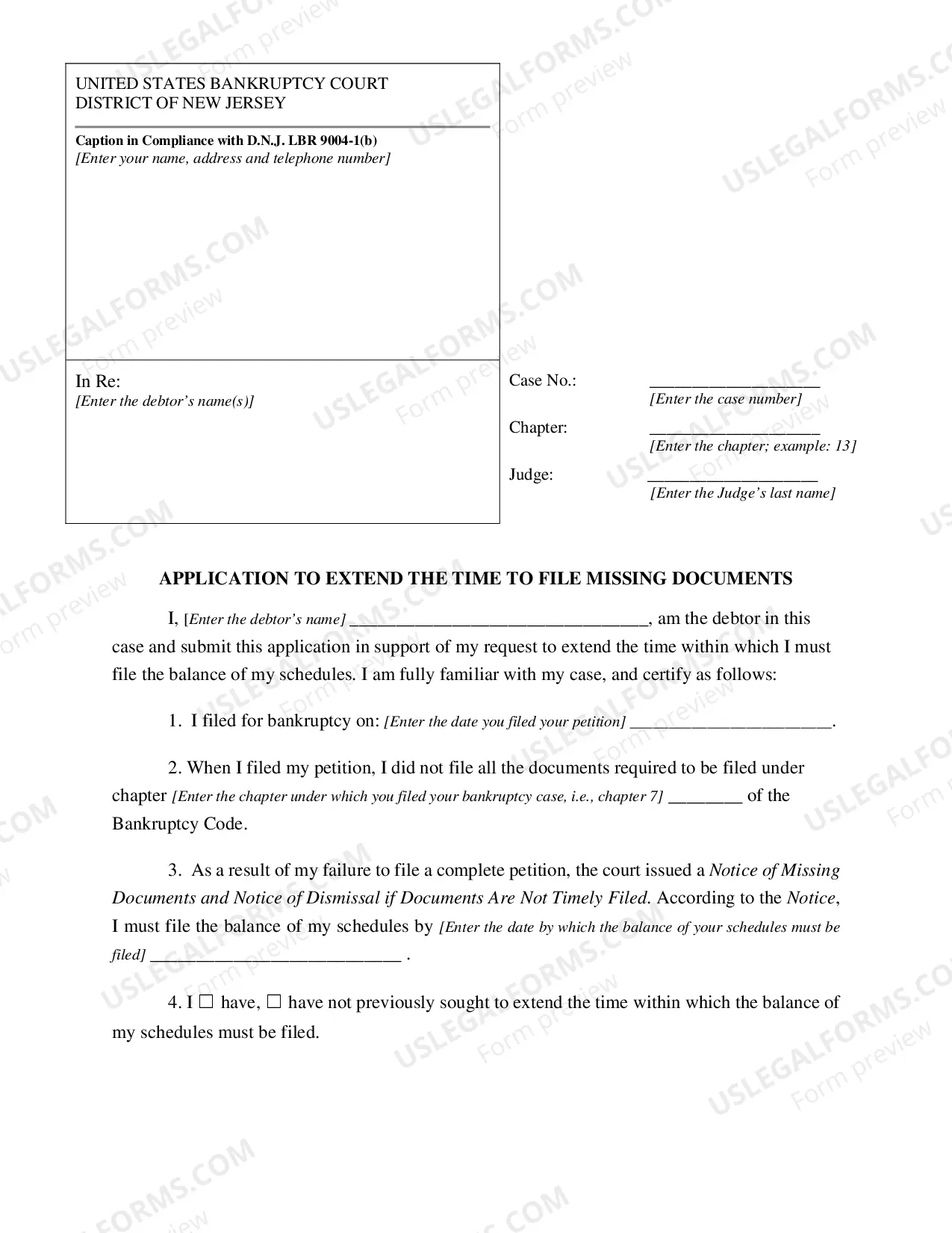 Preview Application to Extend Time to File Missing Documents