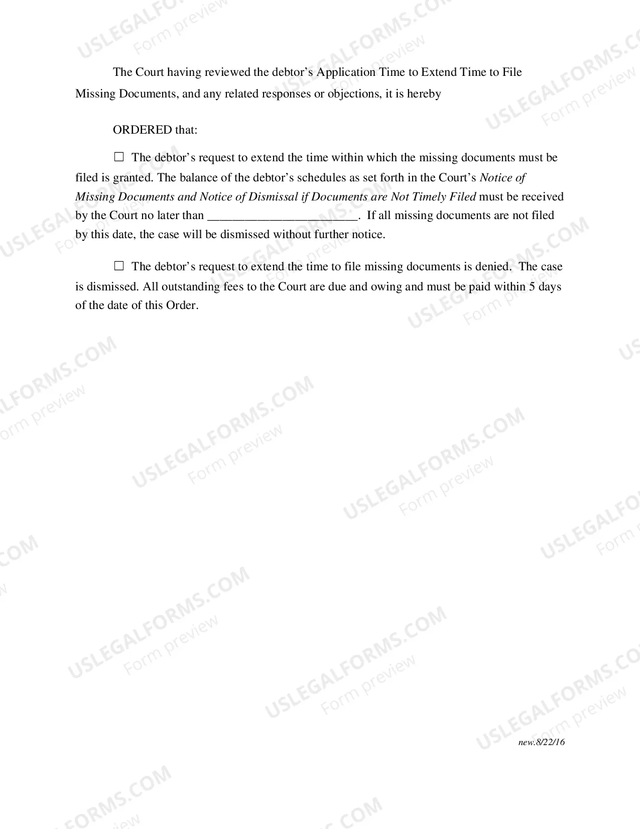 Preview Application to Extend Time to File Missing Documents