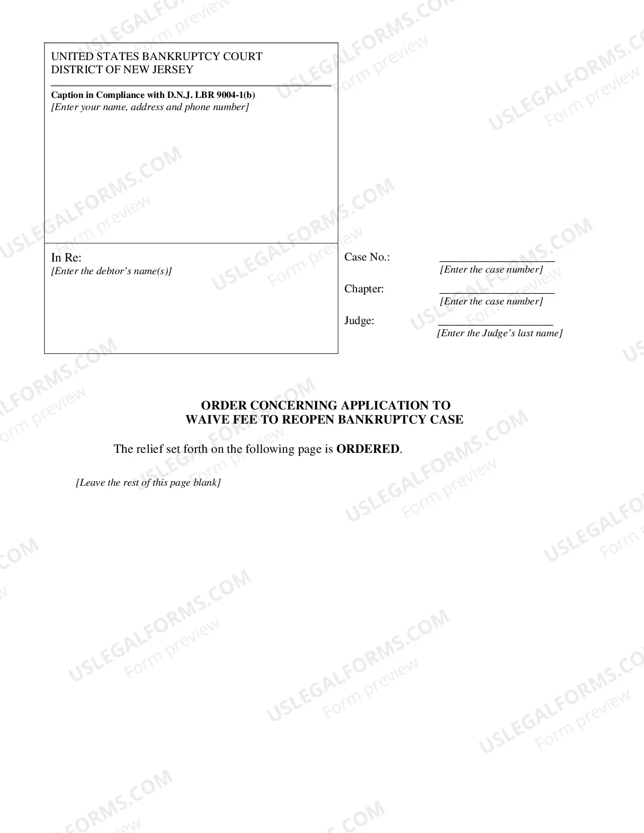 Preview Application to Waive the Fee to Reopen Bankruptcy Case