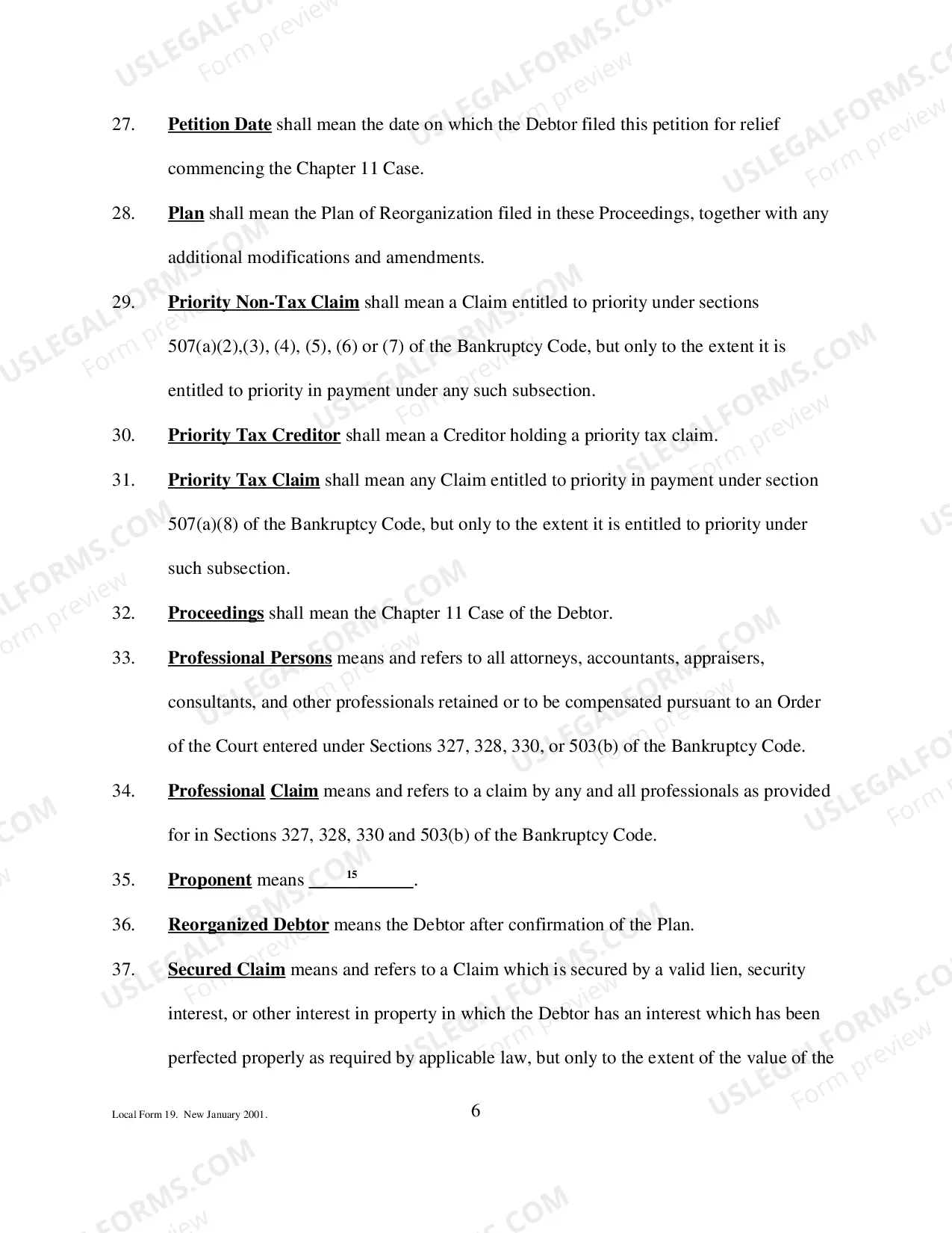 Preview Chapter 11 Plan