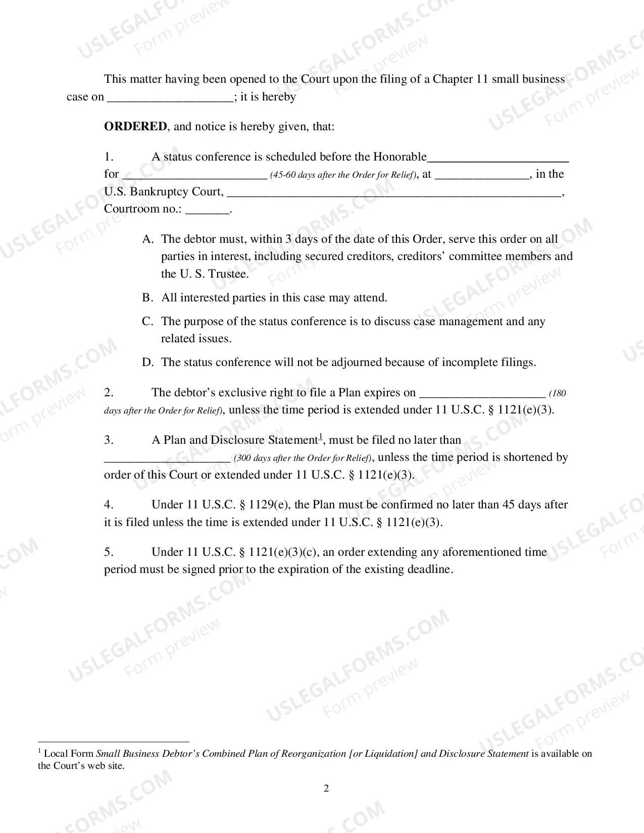 Preview Chapter 11 Small Business Scheduling Order