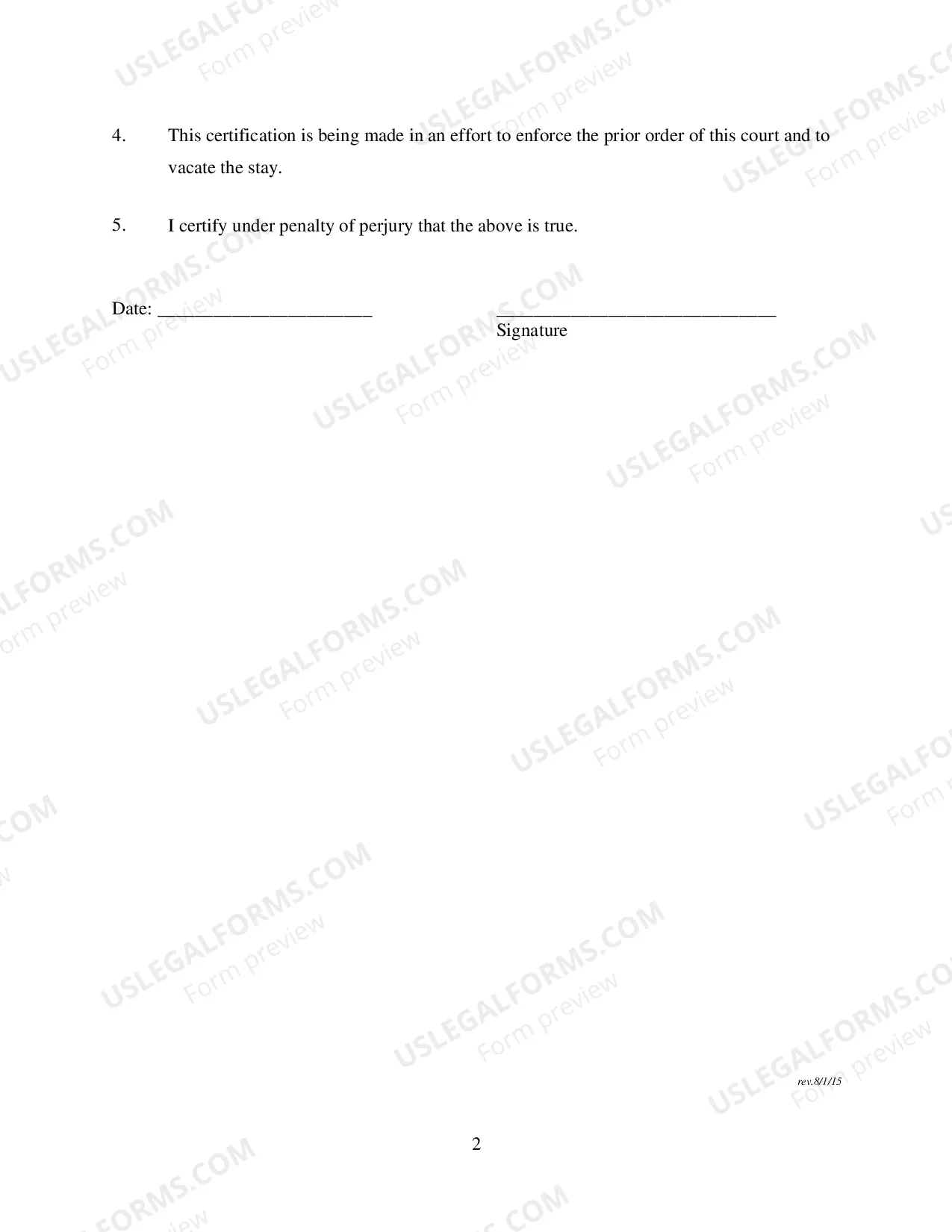Preview Creditor's Certification of Default