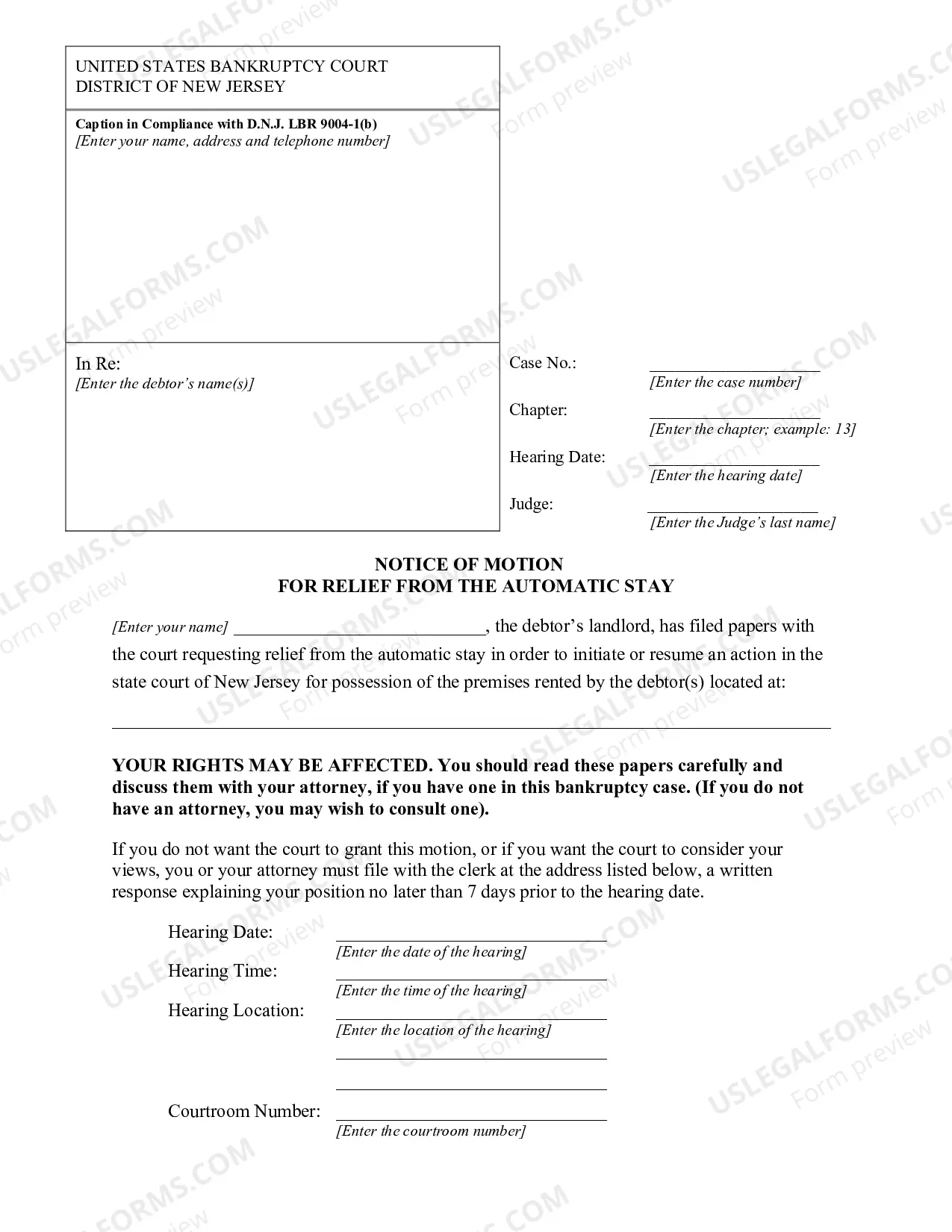 Preview Motion for Relief from the Automatic Stay (Landlord)