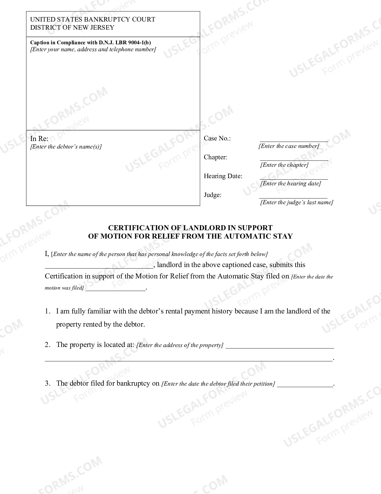 Preview Motion for Relief from the Automatic Stay (Landlord)