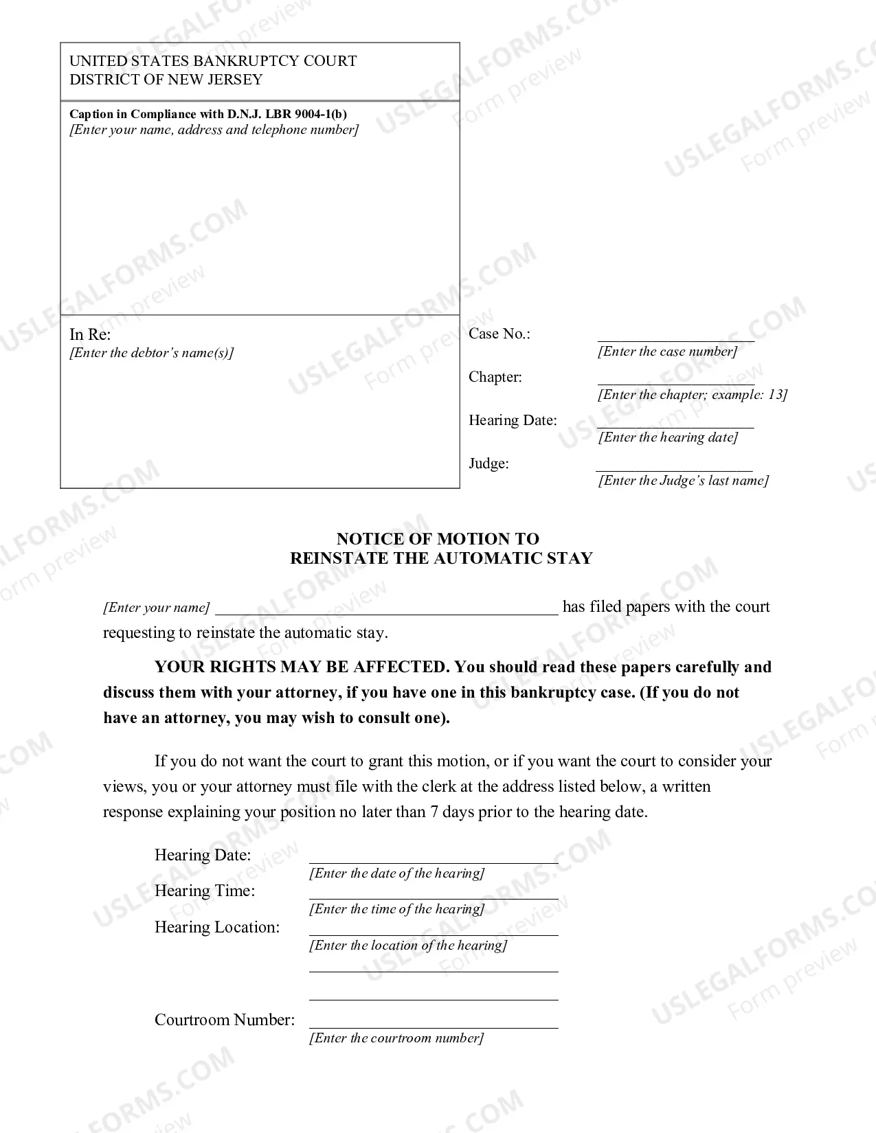 Preview Motion to Reinstate the Automatic Stay