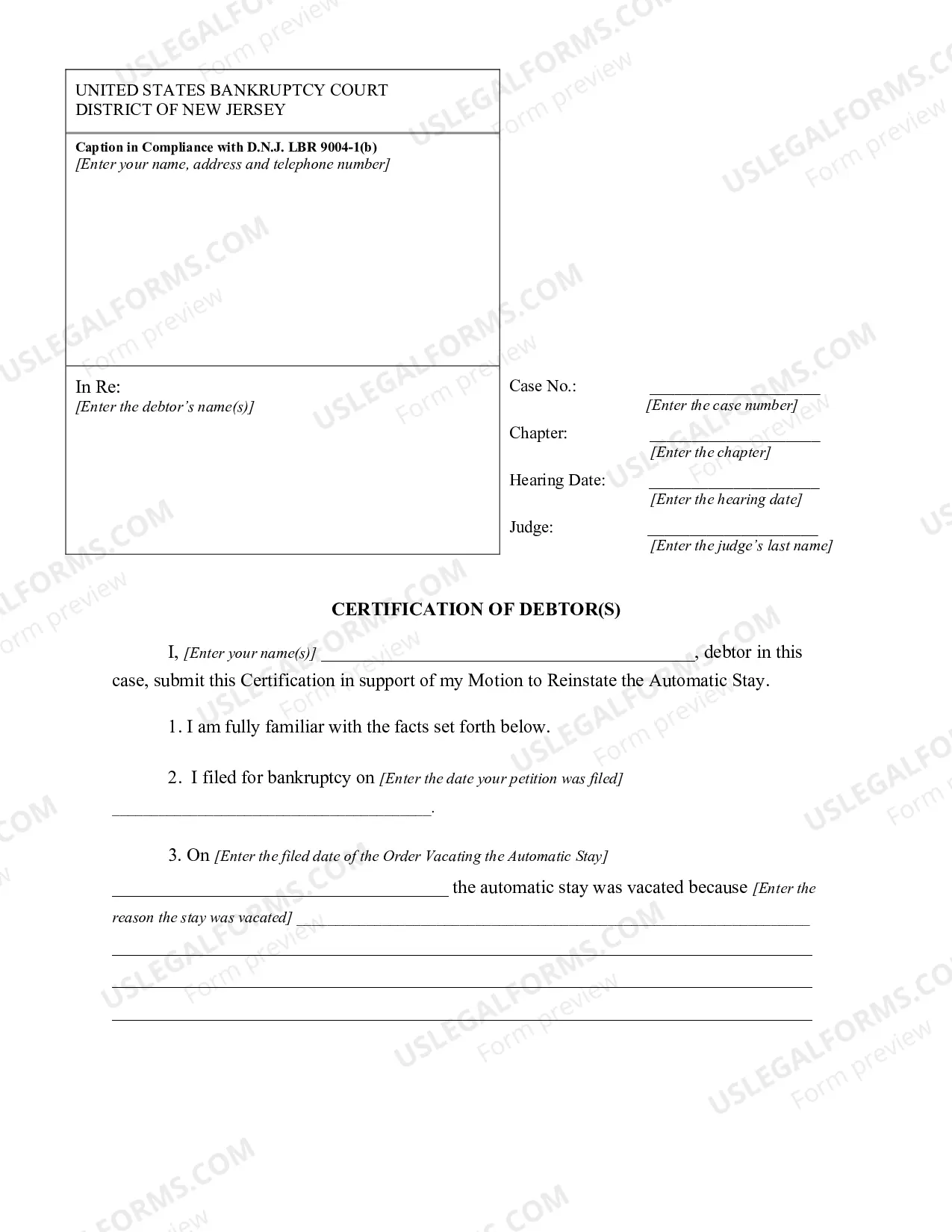 Preview Motion to Reinstate the Automatic Stay