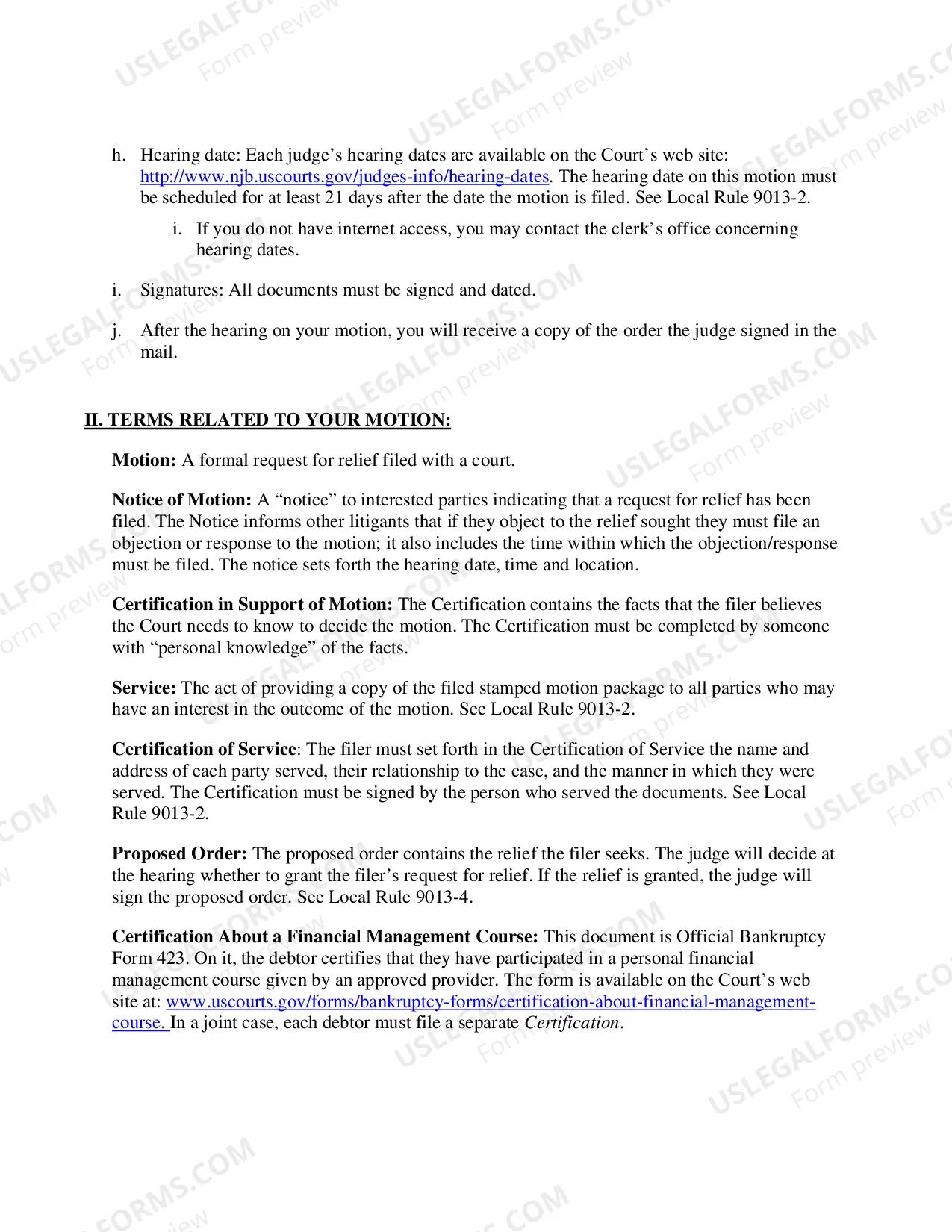 Preview Motion to Reopen a Case to File Certification About a Financial Management Course