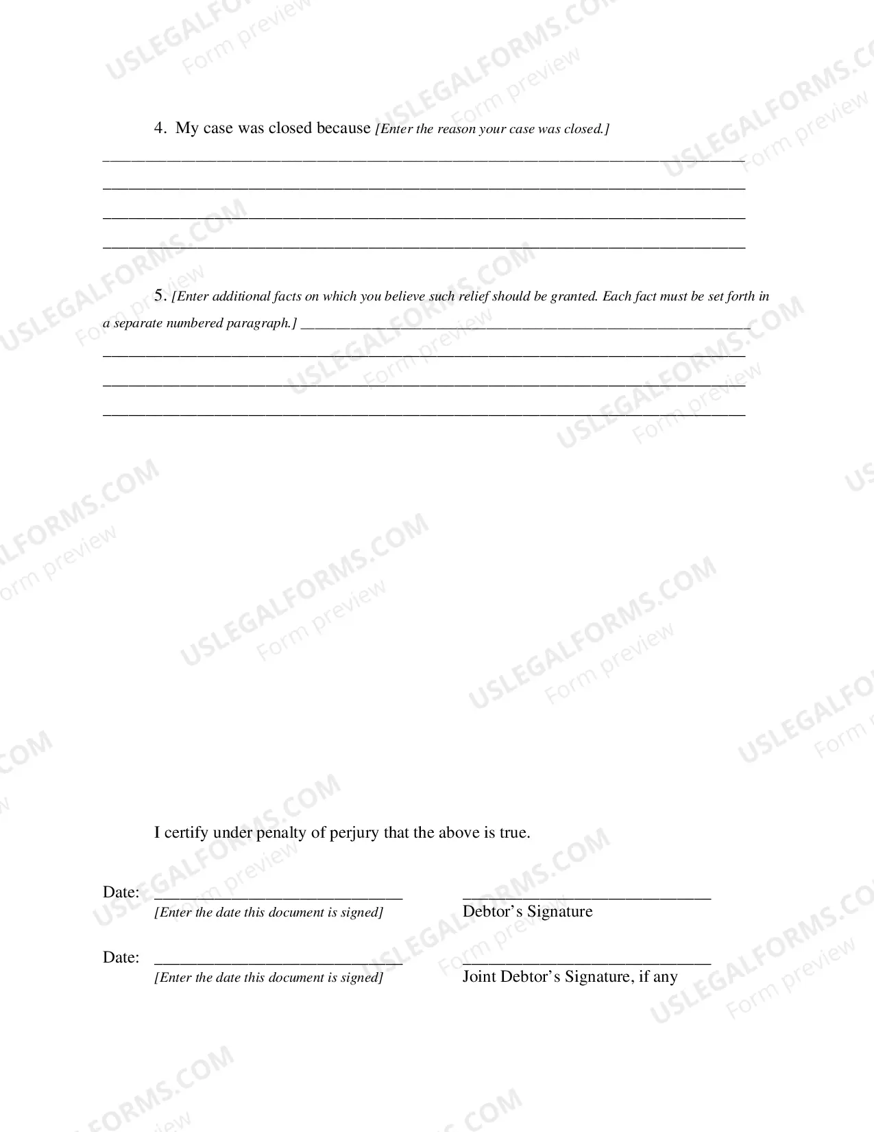 Preview Motion to Reopen a Case to File Certification About a Financial Management Course