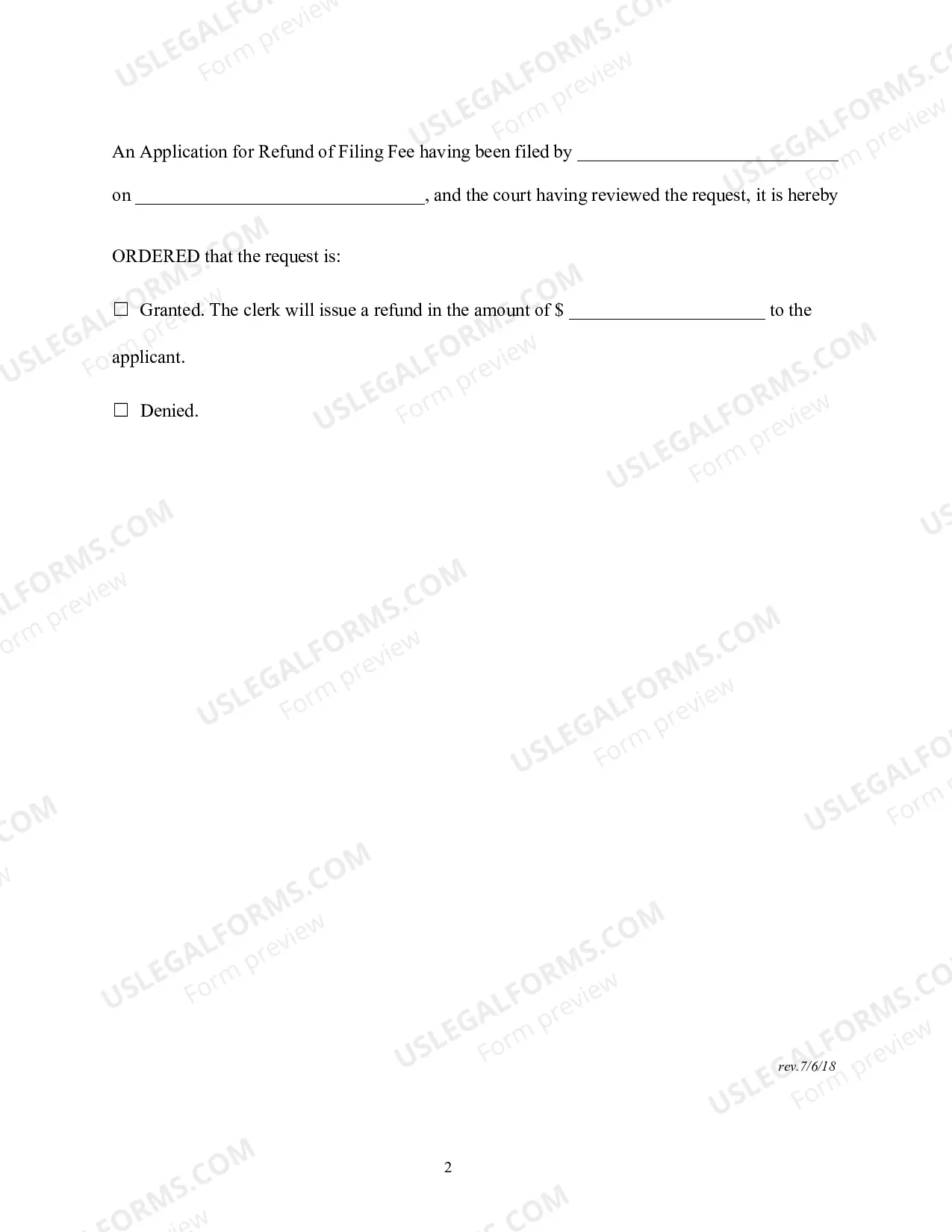 Preview Order Concerning Application for Refund of Filing Fee