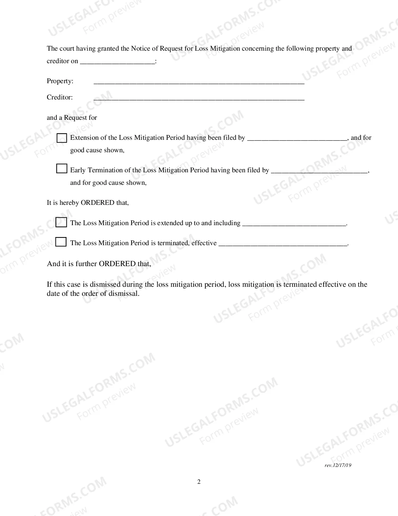 Preview Order Respecting Request for Extension or Early Termination of Loss Mitigation