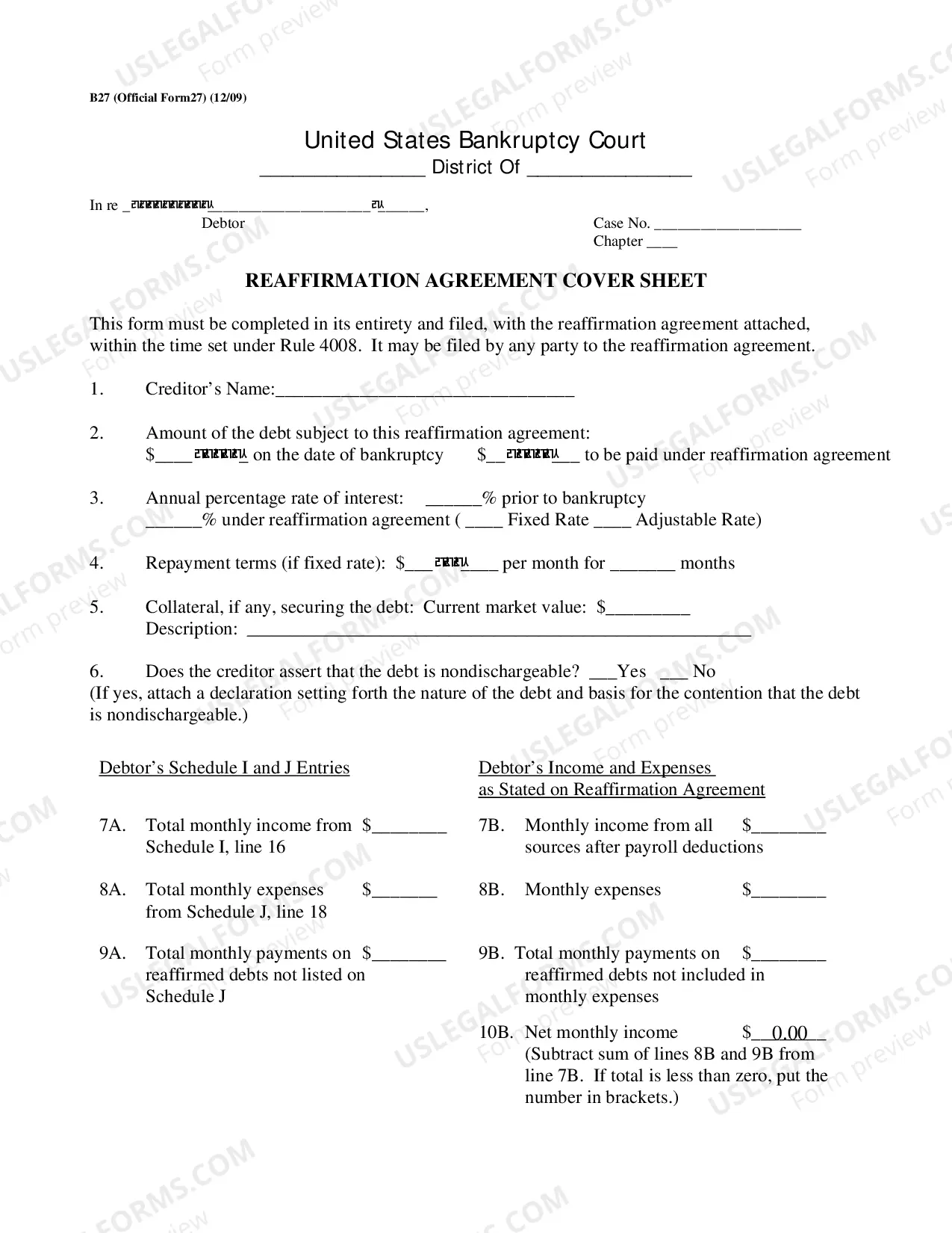 Preview Reaffirmation Agreement "Package" for Conventional Filers and Pro Se Debtors