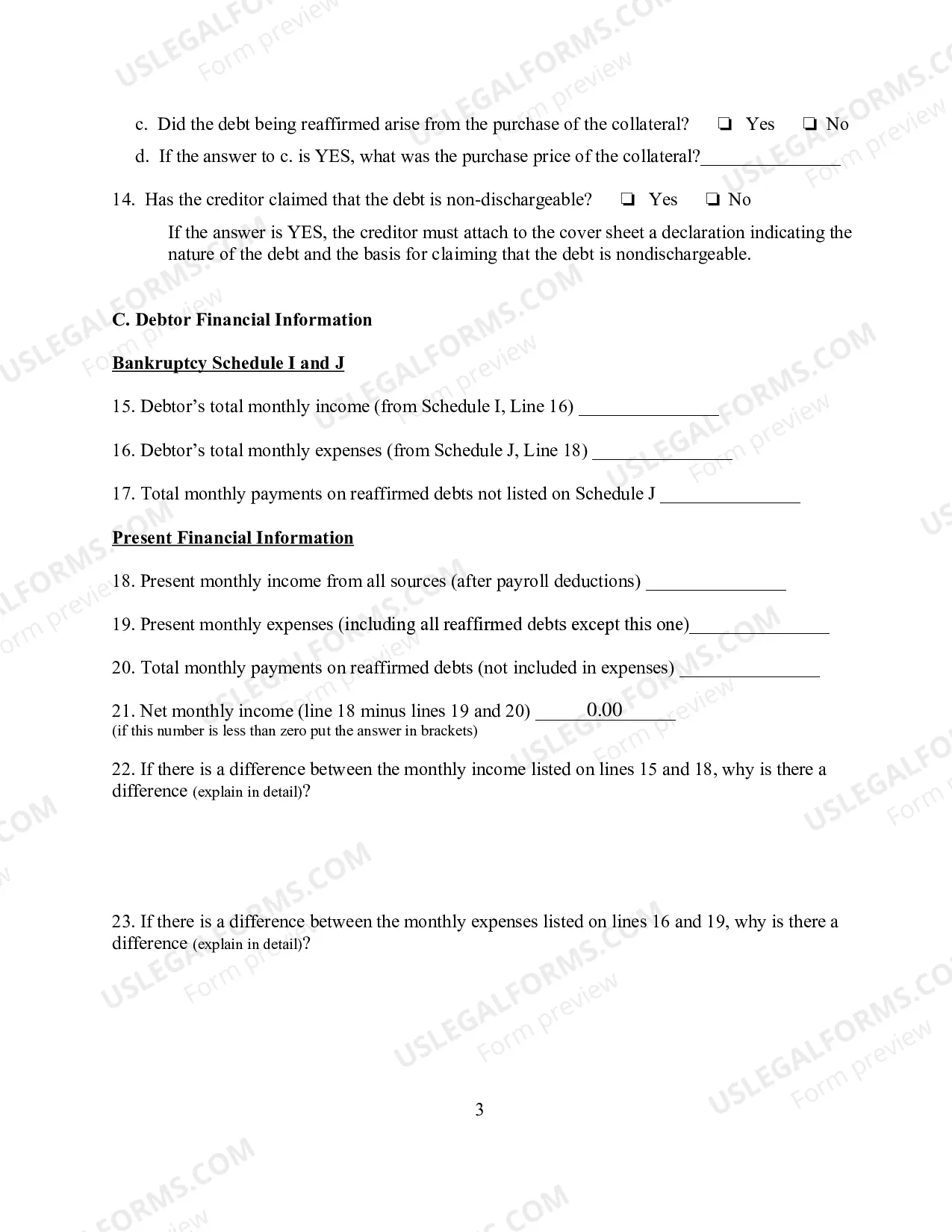 Preview Reaffirmation Agreement "Package" for E-Filers