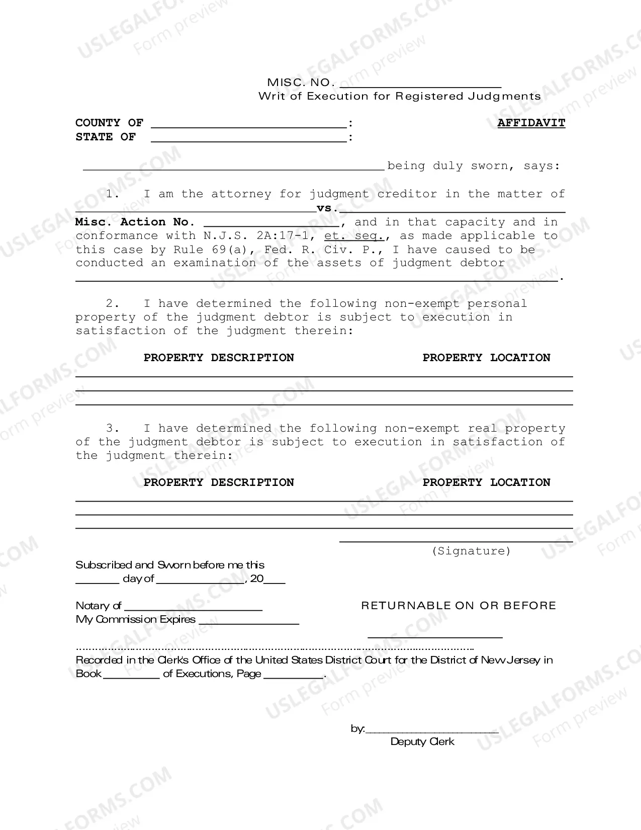 Preview Writ of Execution For Registered Judgments