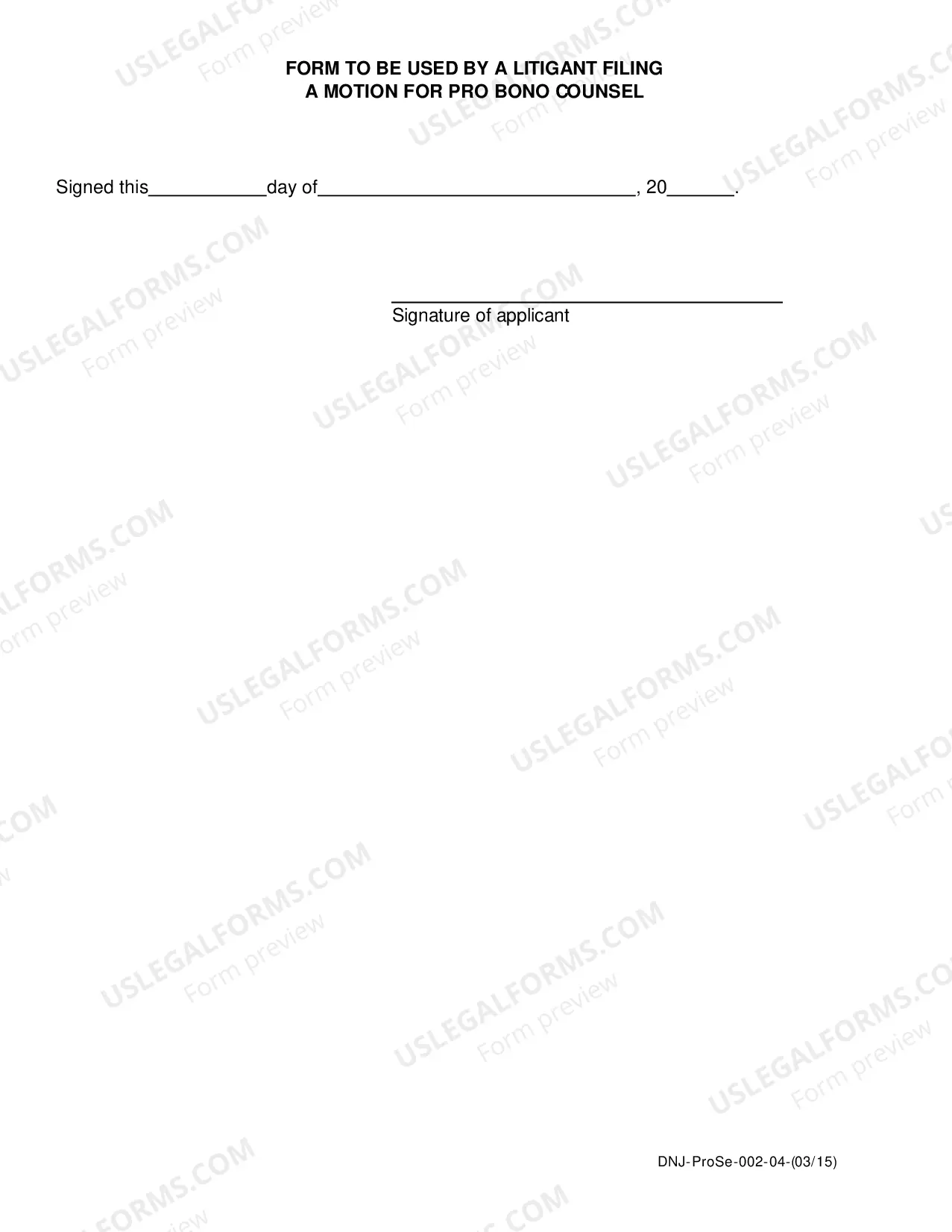 Preview Motion for Pro Bono Counsel - Pro Se Filing