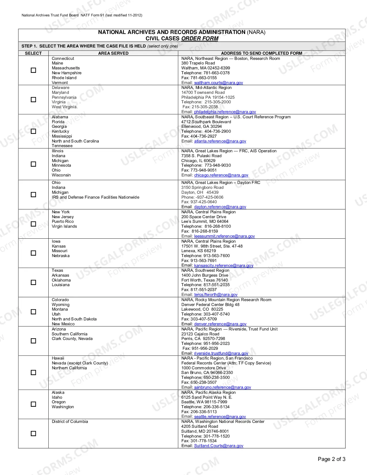 Preview Order Request for Federal Records Request-Civil Cases