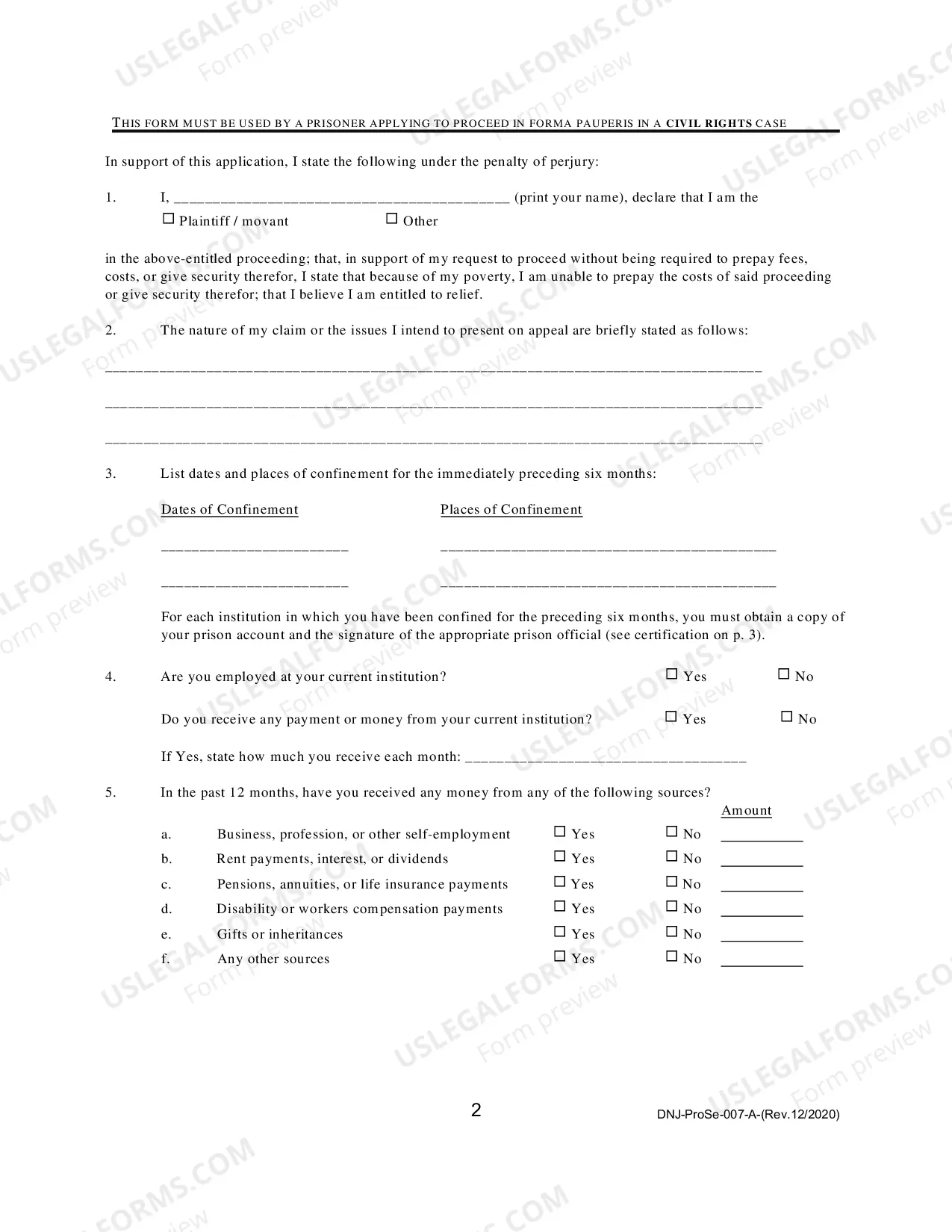 Preview Prisoner Applying to Proceed In Forma Pauperis In A Civil Rights Case