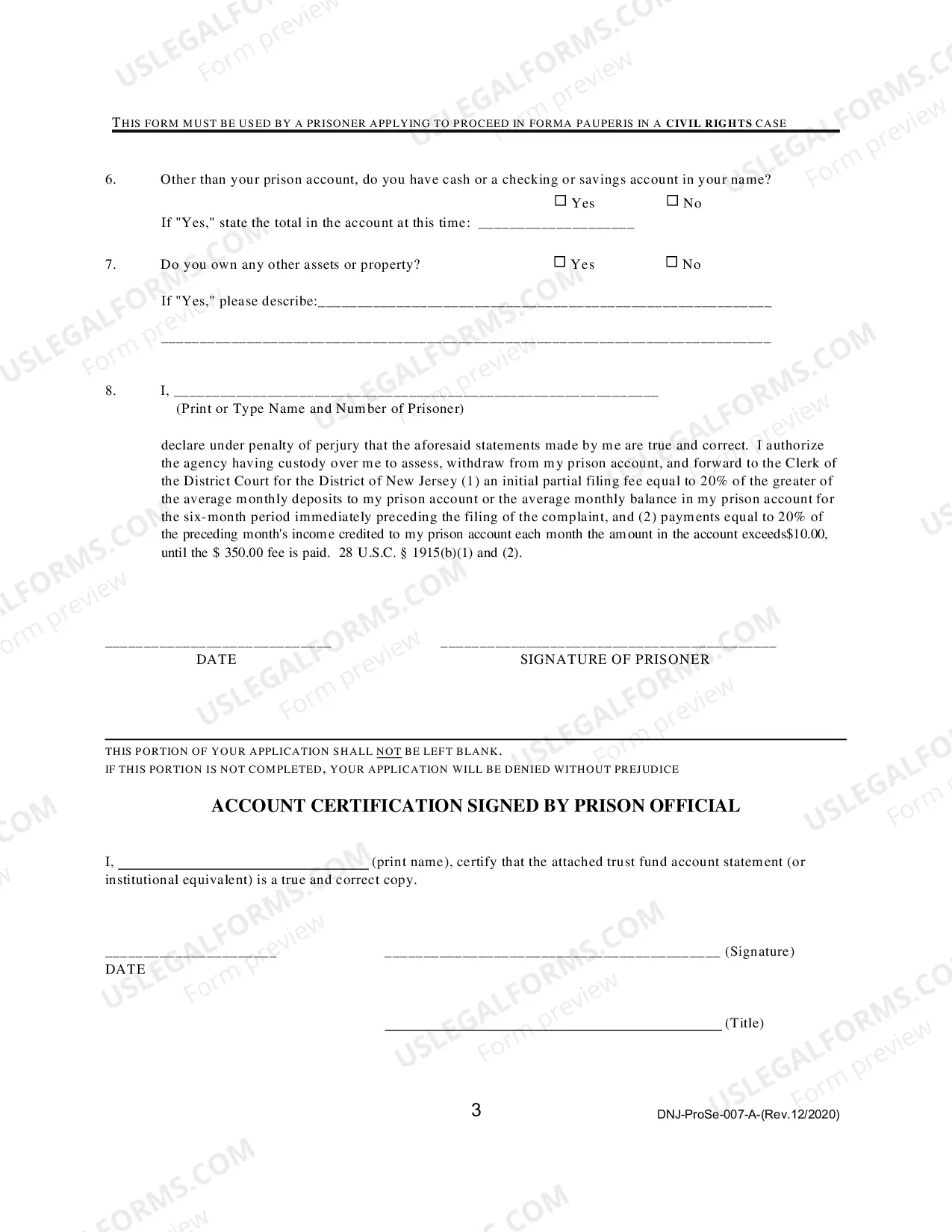 Preview Prisoner Applying to Proceed In Forma Pauperis In A Civil Rights Case