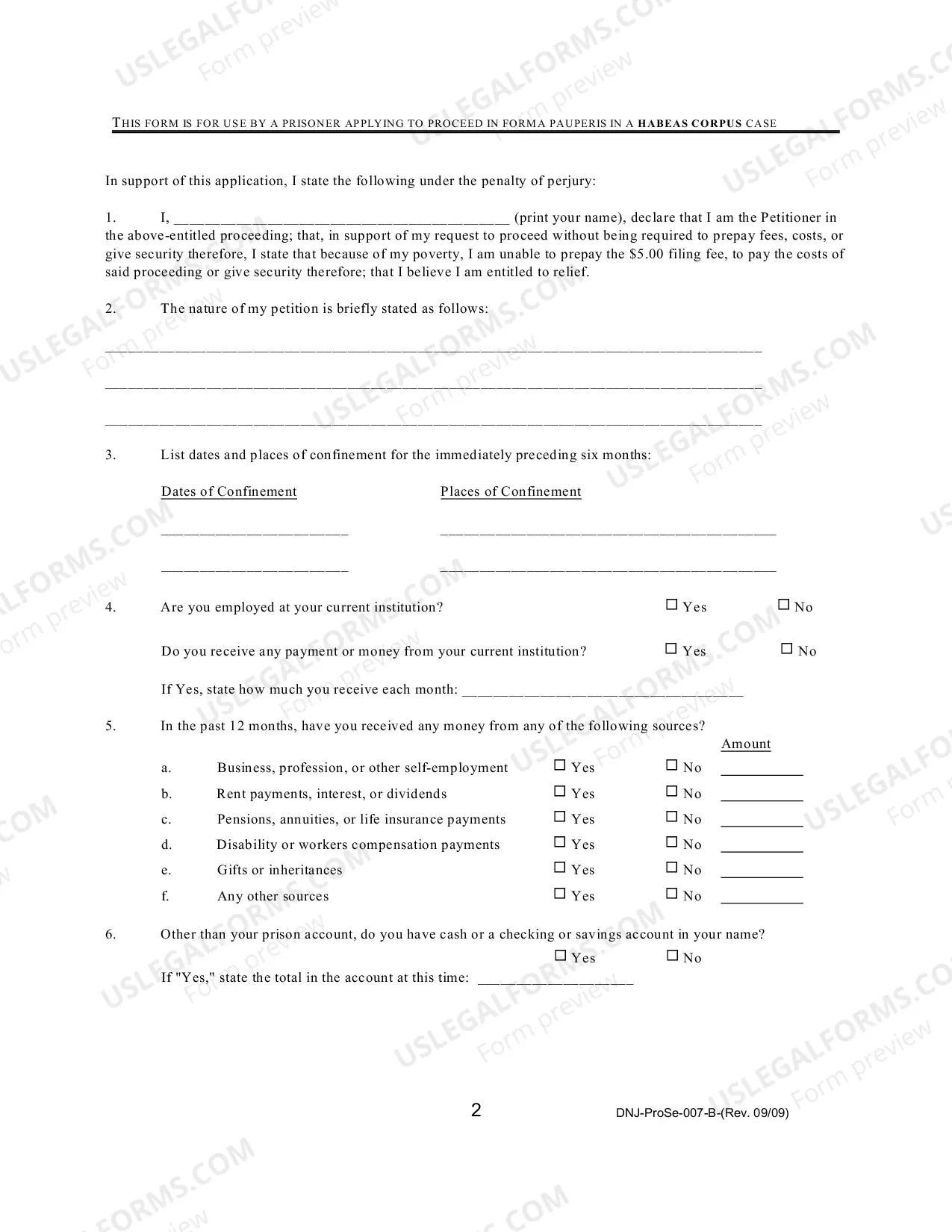 Preview Prisoner Applying to Proceed In Forma Pauperis In A Habeas Corpus Case