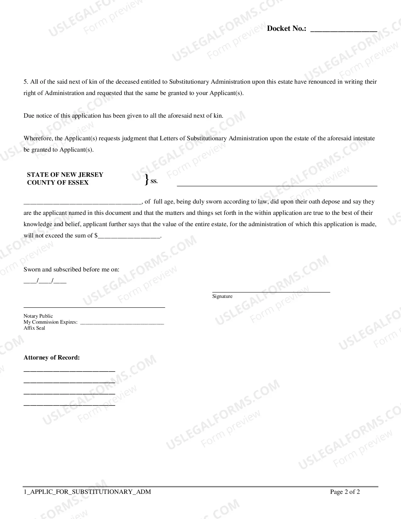 Preview Application For Letters of Substitutionary Administration CTA