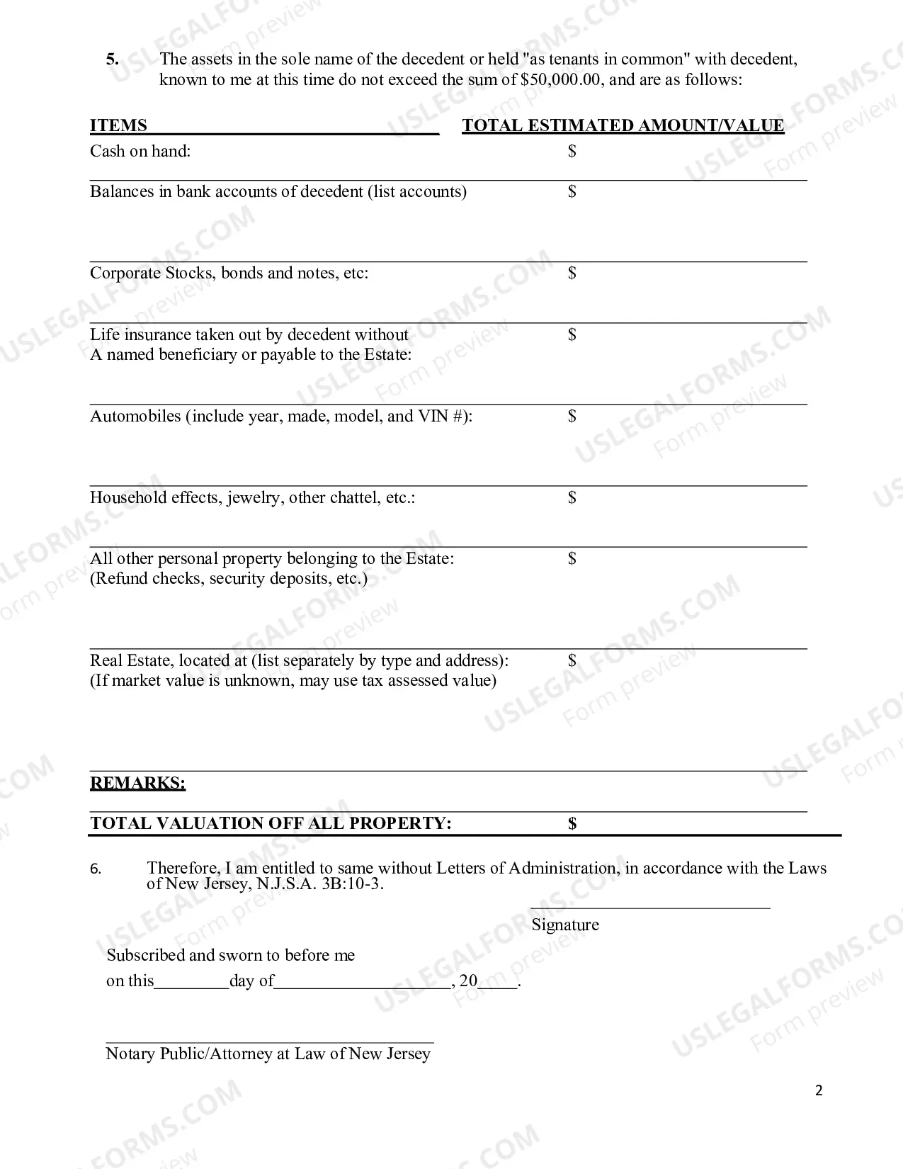 Preview Surviving Spouse Affidavit of Assets and Declaration (Estate 50K Or Less)
