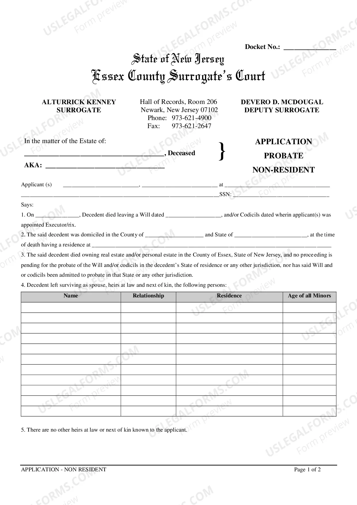 Preview Application For Probate (Non-Resident)