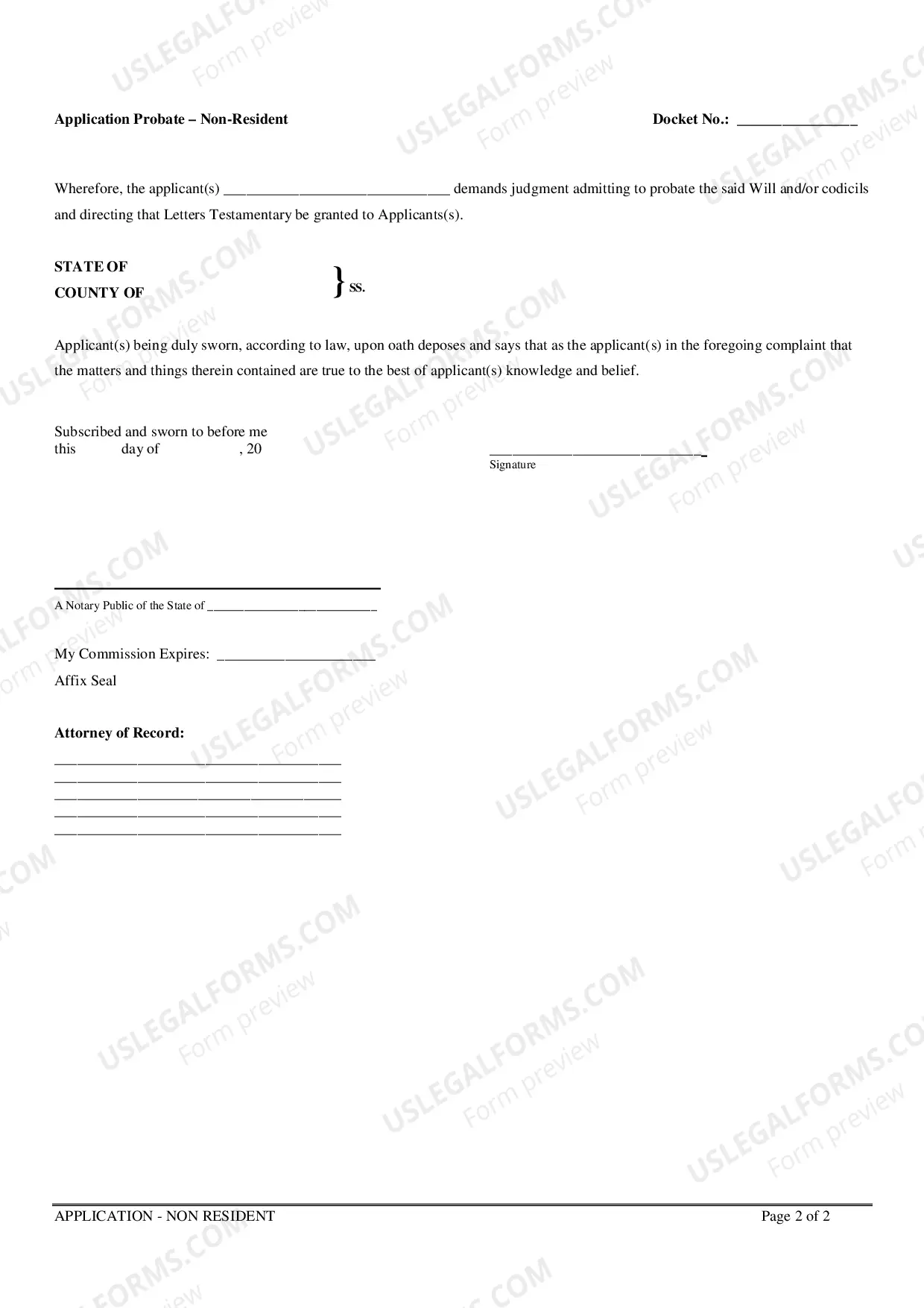 Preview Application For Probate (Non-Resident)