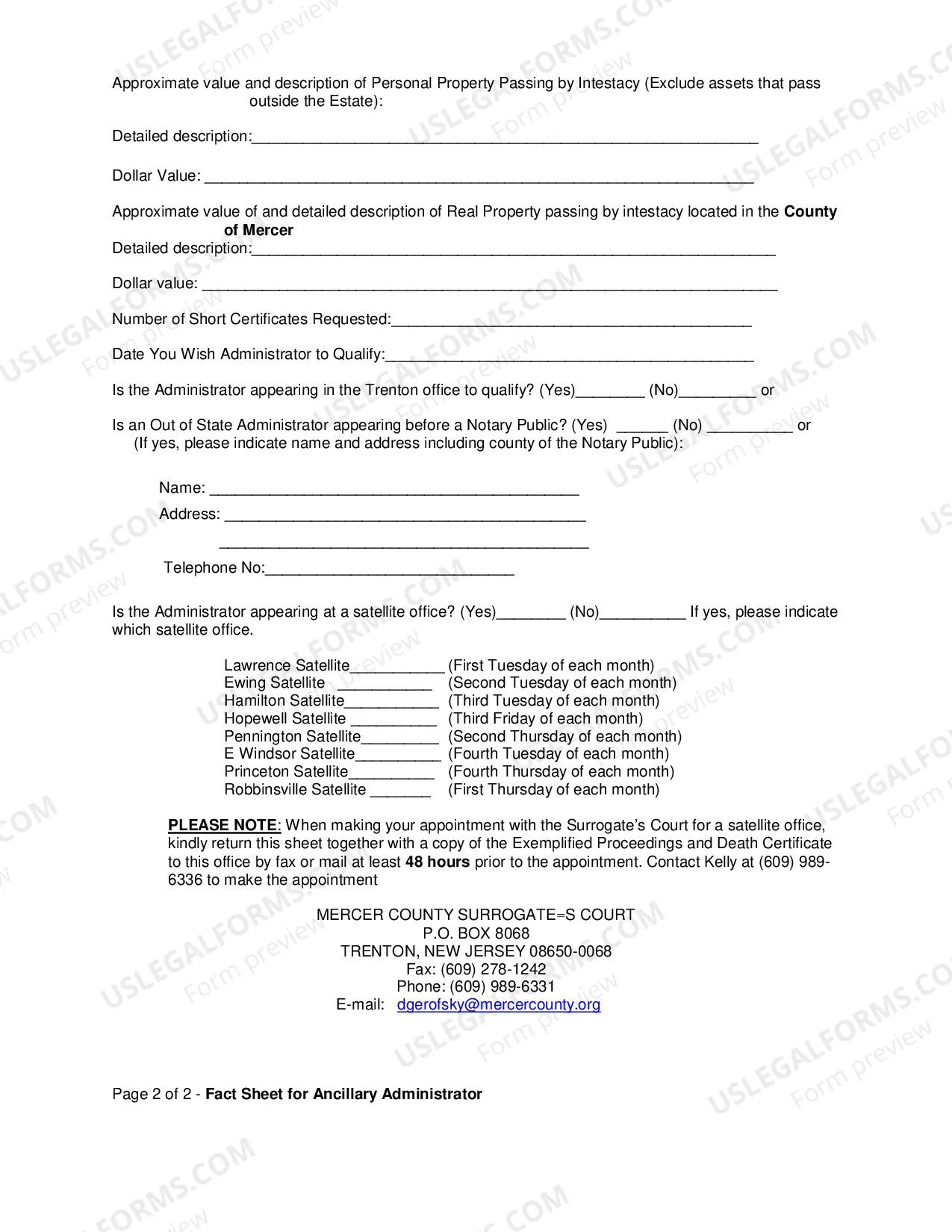 Preview Information Sheet For Ancillary Administration
