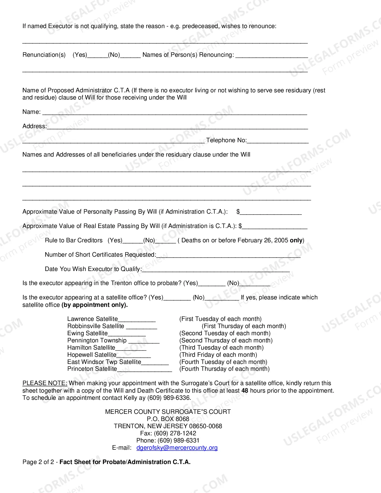 Preview Information Sheet For Probate Or Administration CTA