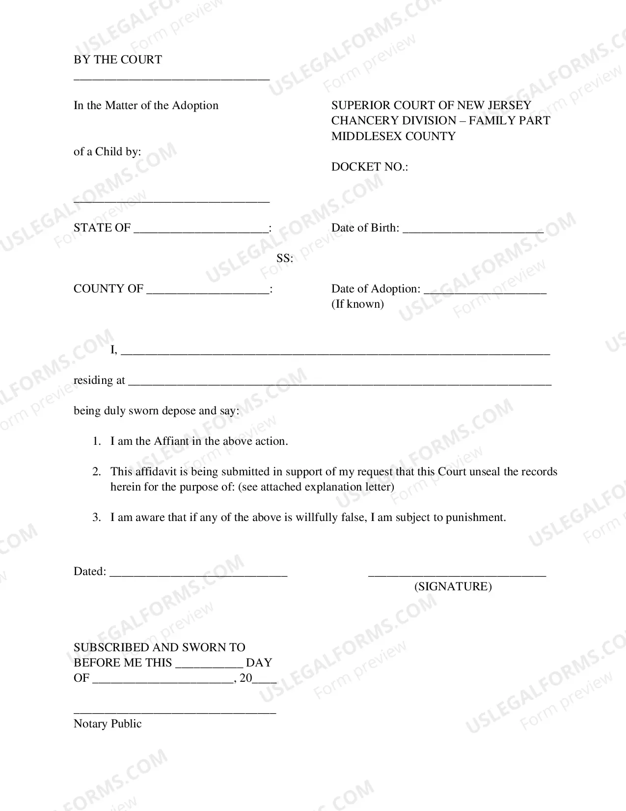 Preview Affidavit to Unseal Adoption Records