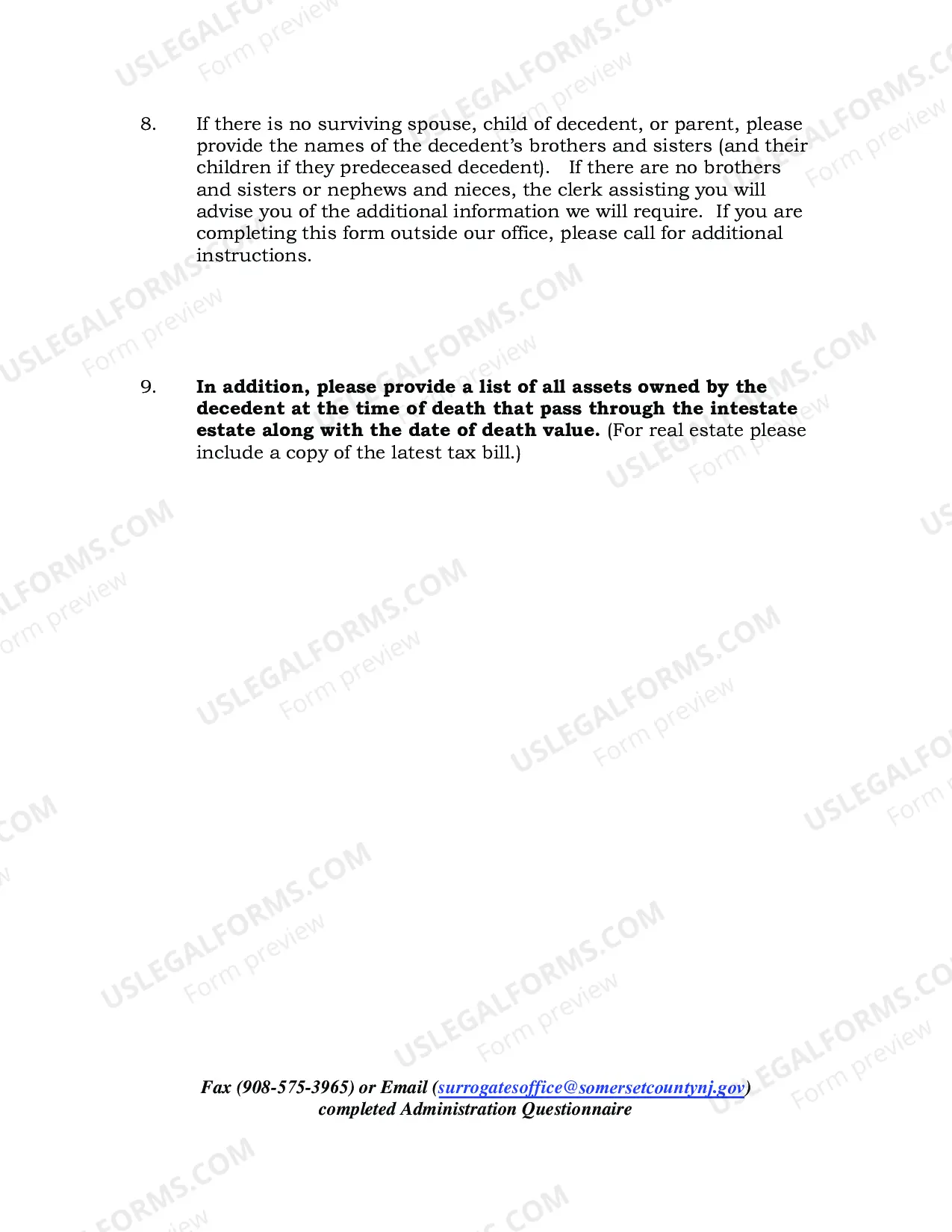 Preview Administration Questionnairre