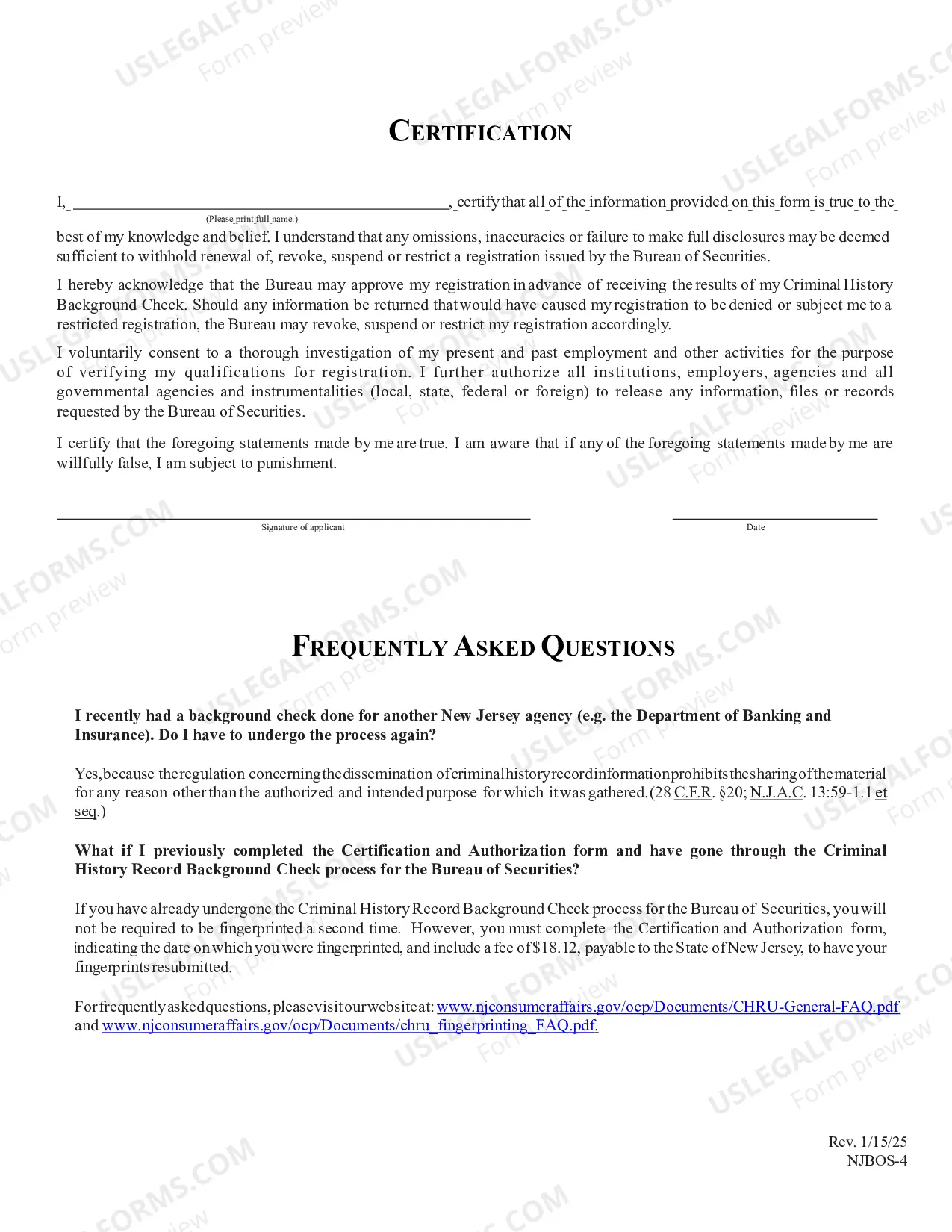 Preview Certification and Authorization Form For Criminal History Background Check