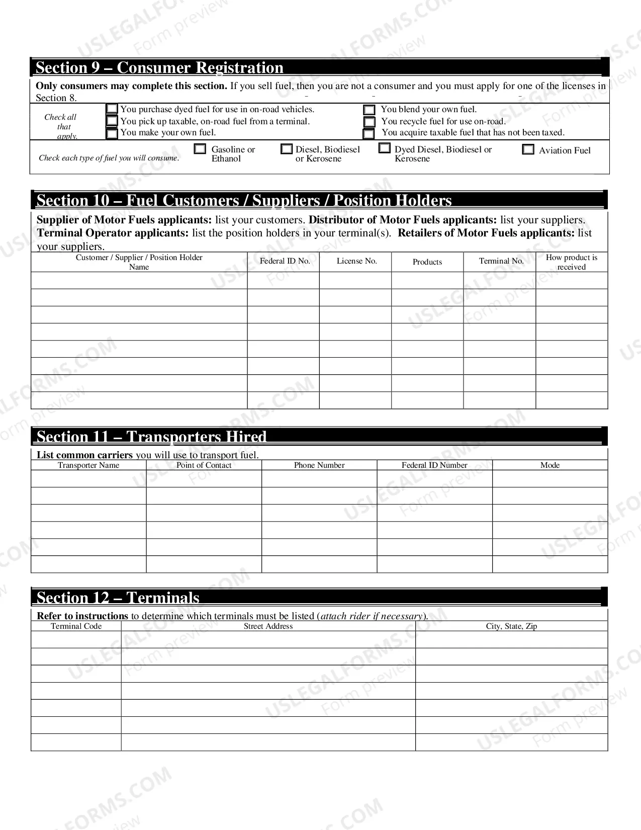 Preview MOTOR FUELS APPLICATIONS and INSTRUCTIONS