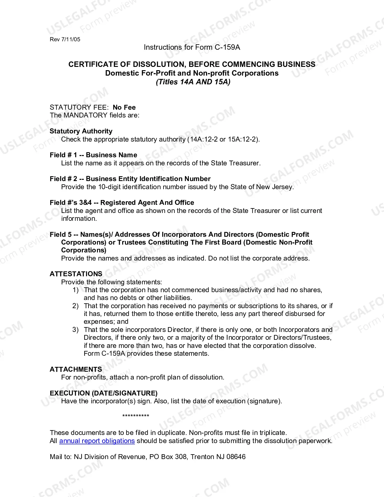 Preview Certificate of Dissolution (Before Commencing Business) (For Use By Domestic Profit and Non Profit)
