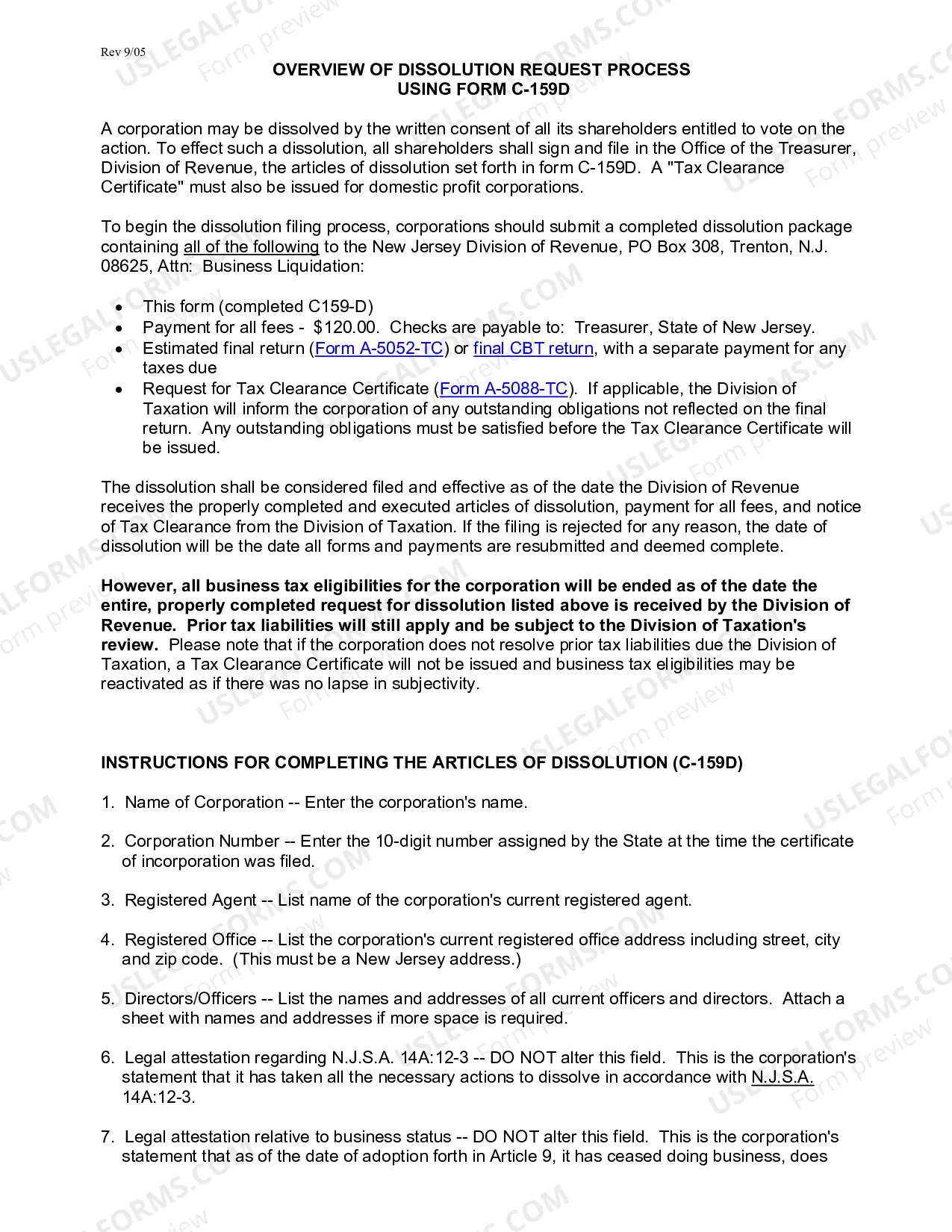 Preview Certificate of Dissolution Without A Meeting of Shareholders (For Use By Domestic Profit Corporations)