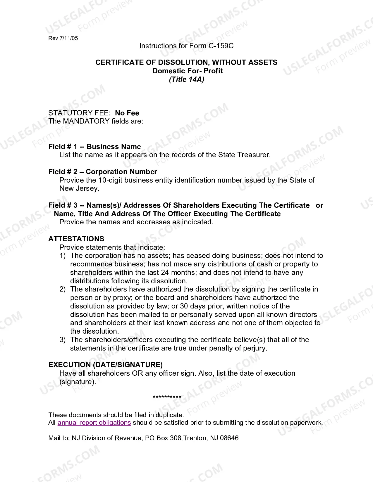 Preview Certificate of Dissolution Without Assets